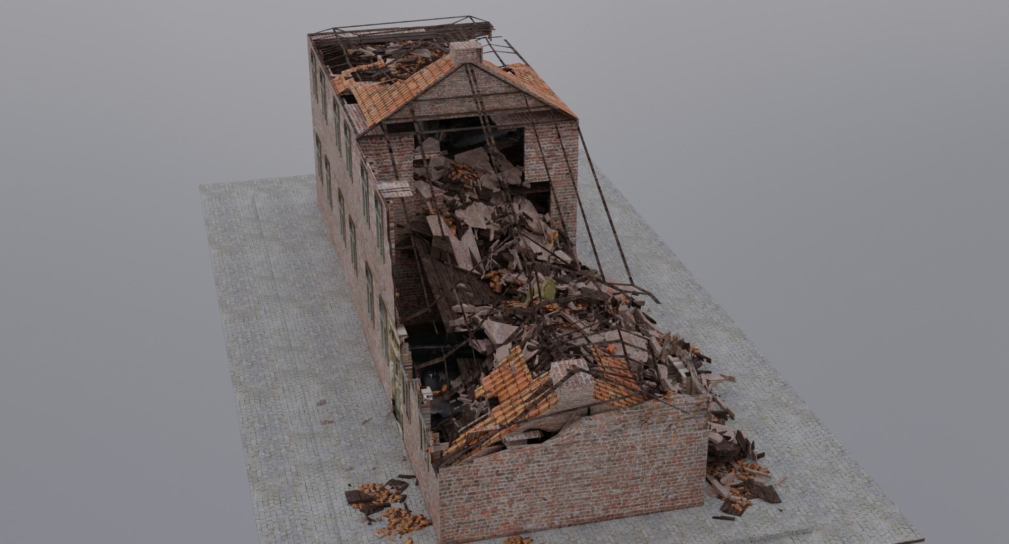 World War 2 Damaged Building Low-poly 3D model_10