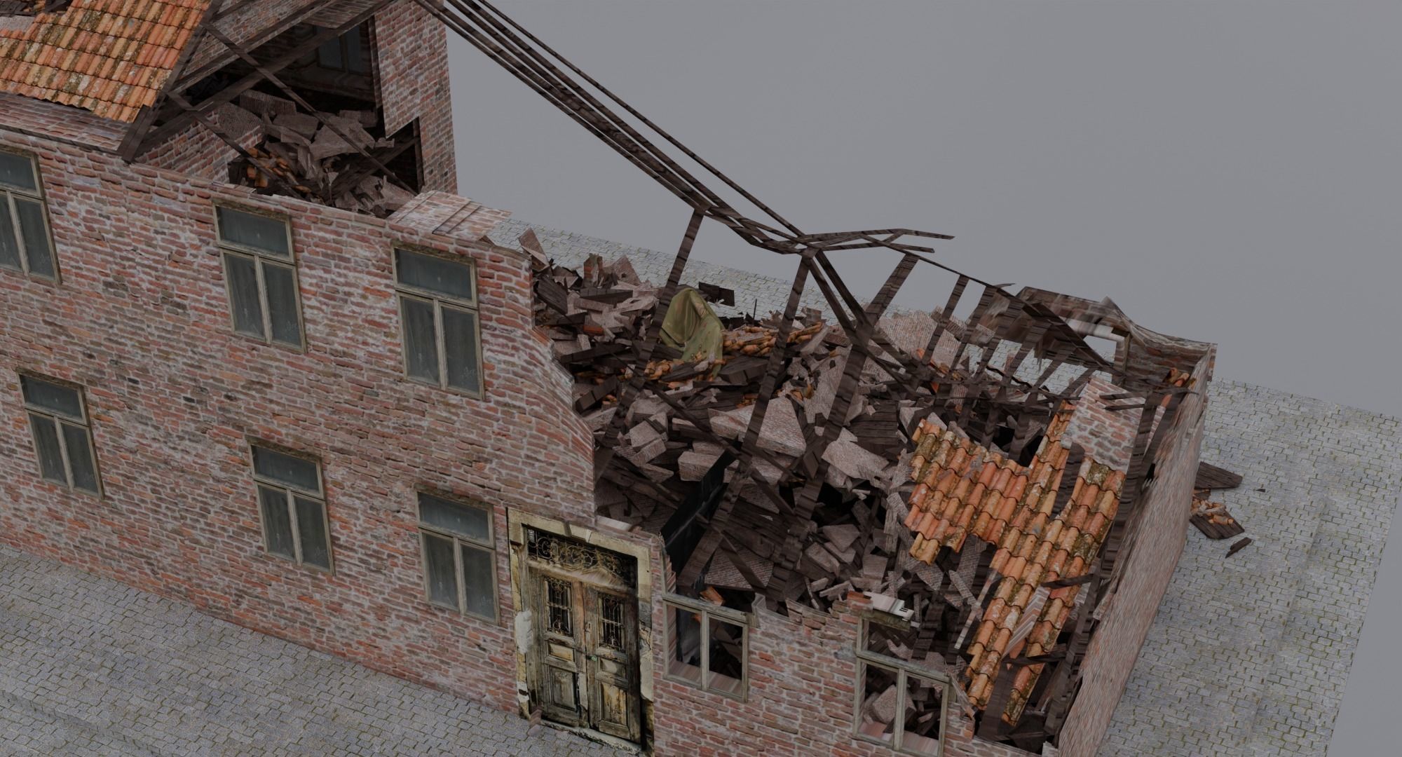 World War 2 Damaged Building Low-poly 3D model_5