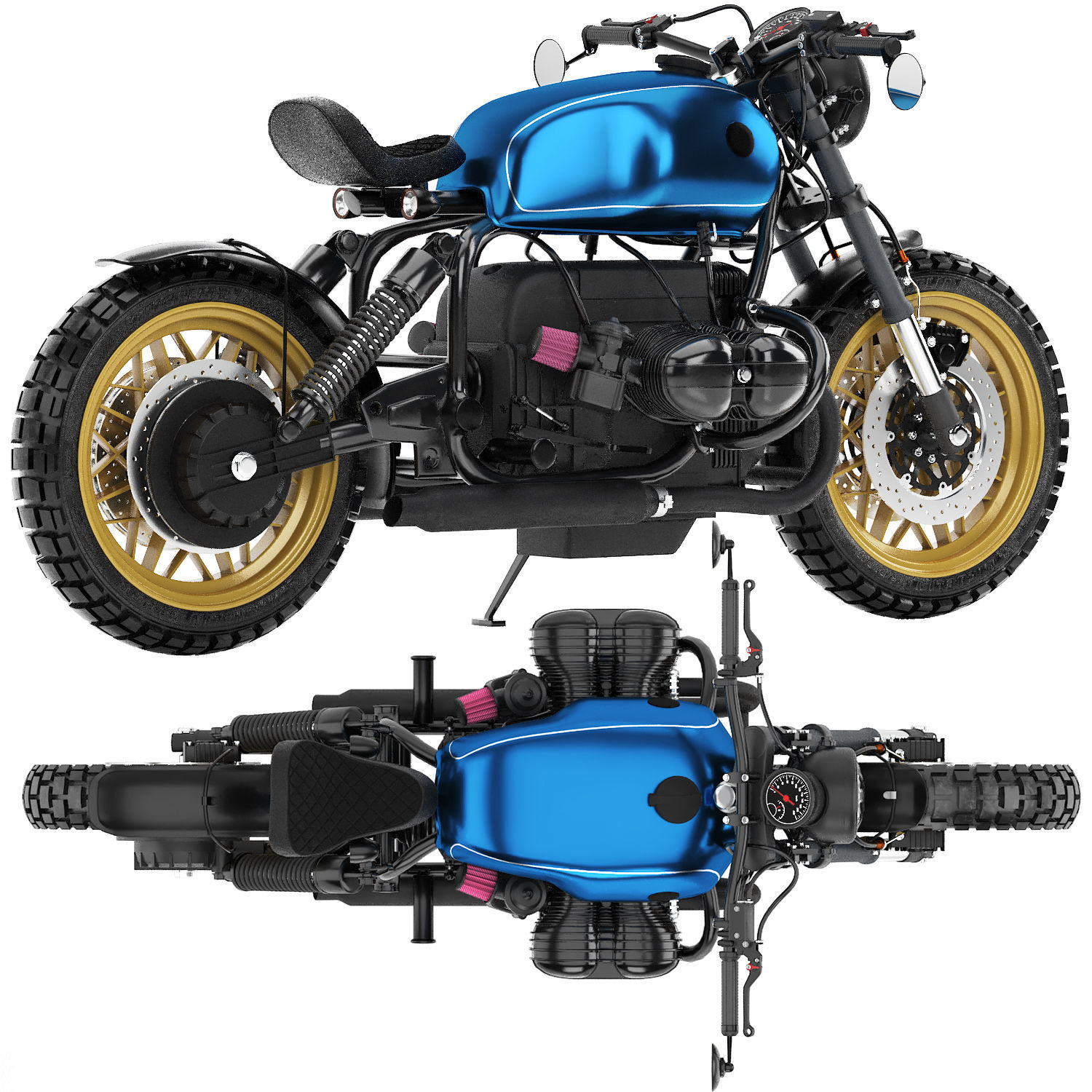 blue motorcycle 3D model_2
