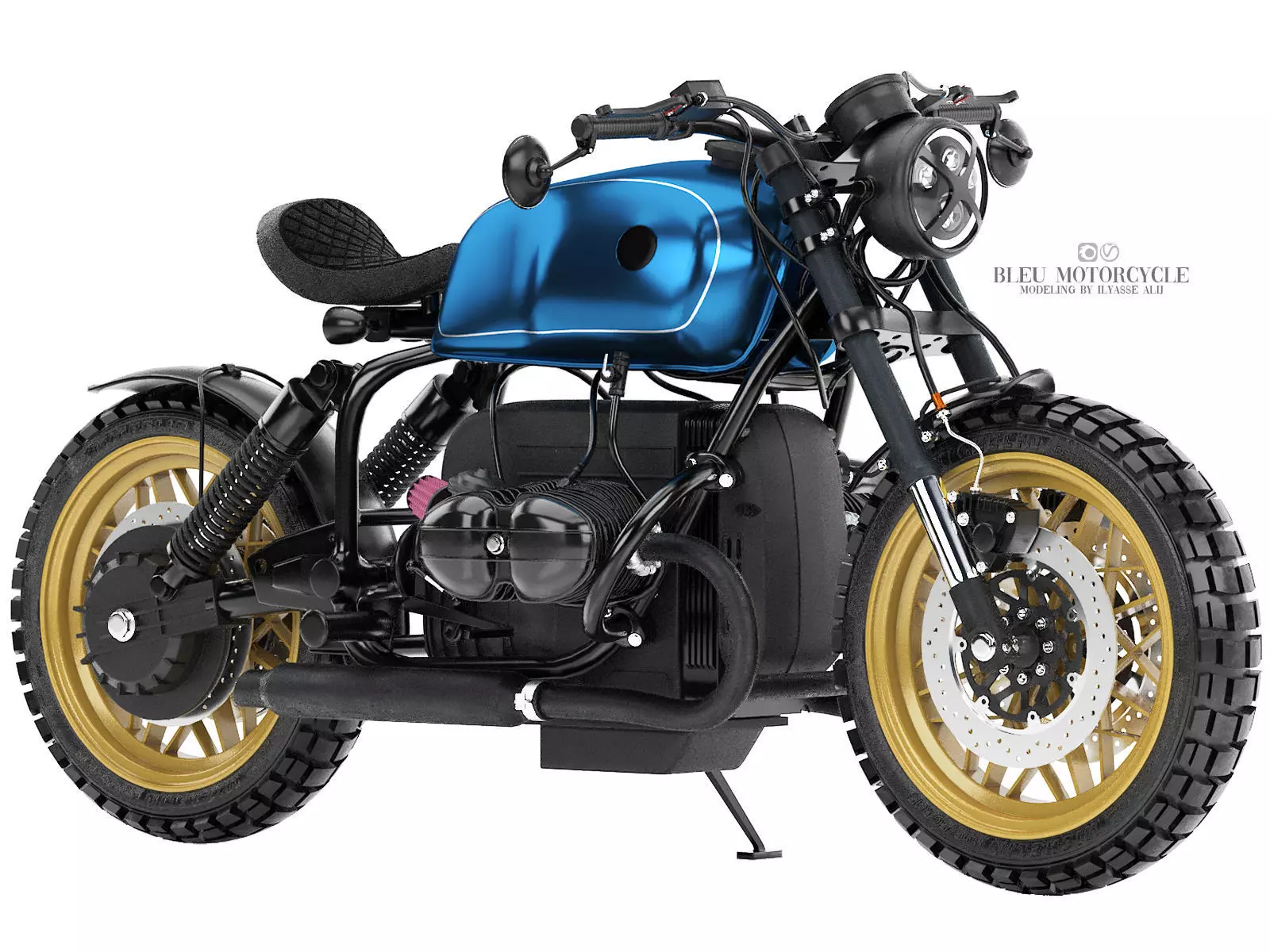 blue motorcycle 3D model_0