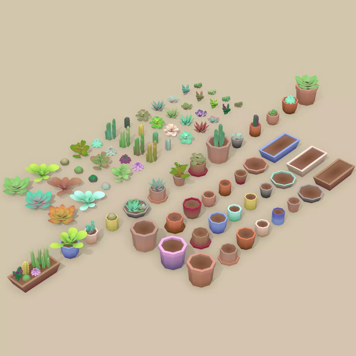 Low Poly Succulent Plant Set Low-poly 3D model