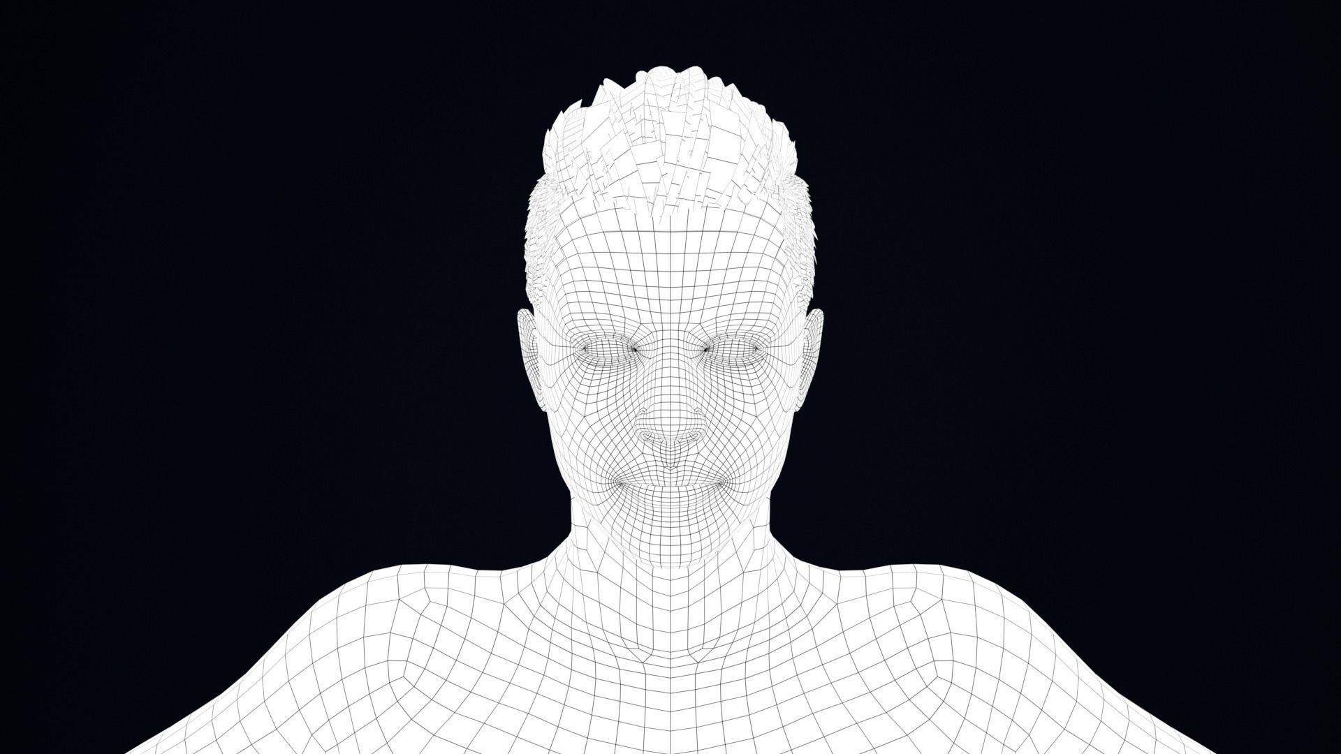 Realistic Male Hair Low-poly 3D model_3