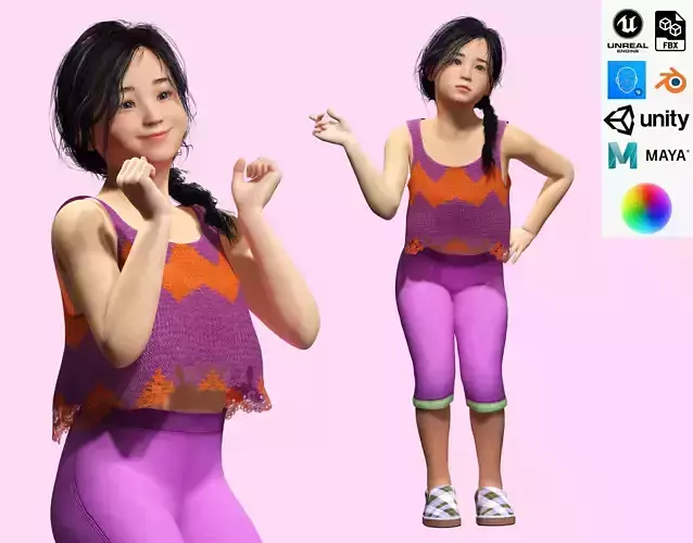 Lalita-Realistic asian girl Low-poly 3D model