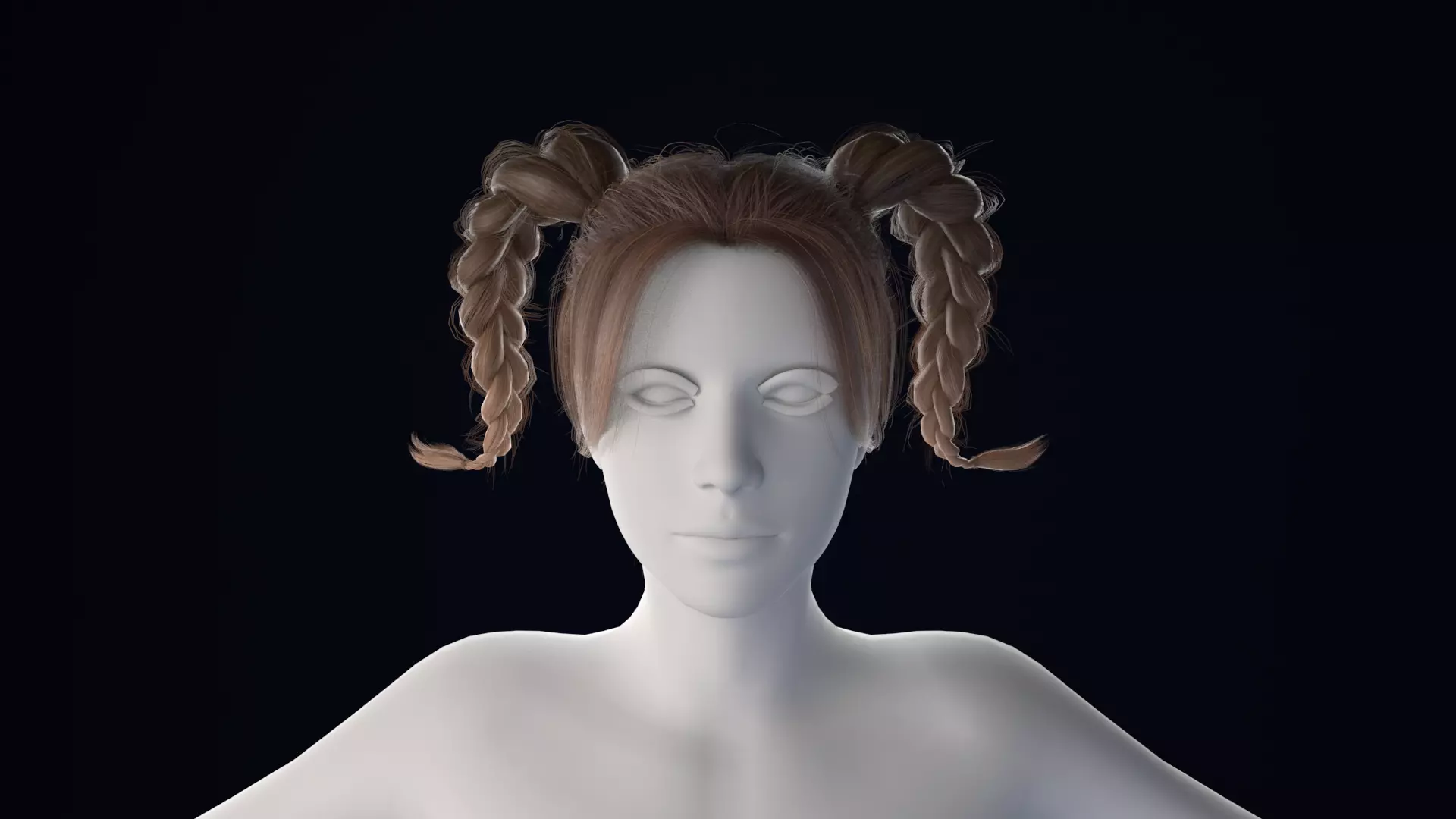 Realistic Female Hair Low-poly 3D model_0