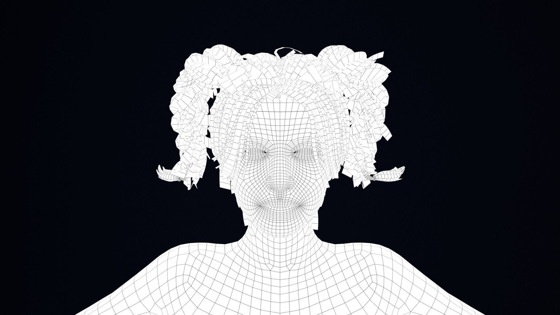 Realistic Female Hair Low-poly 3D model_3