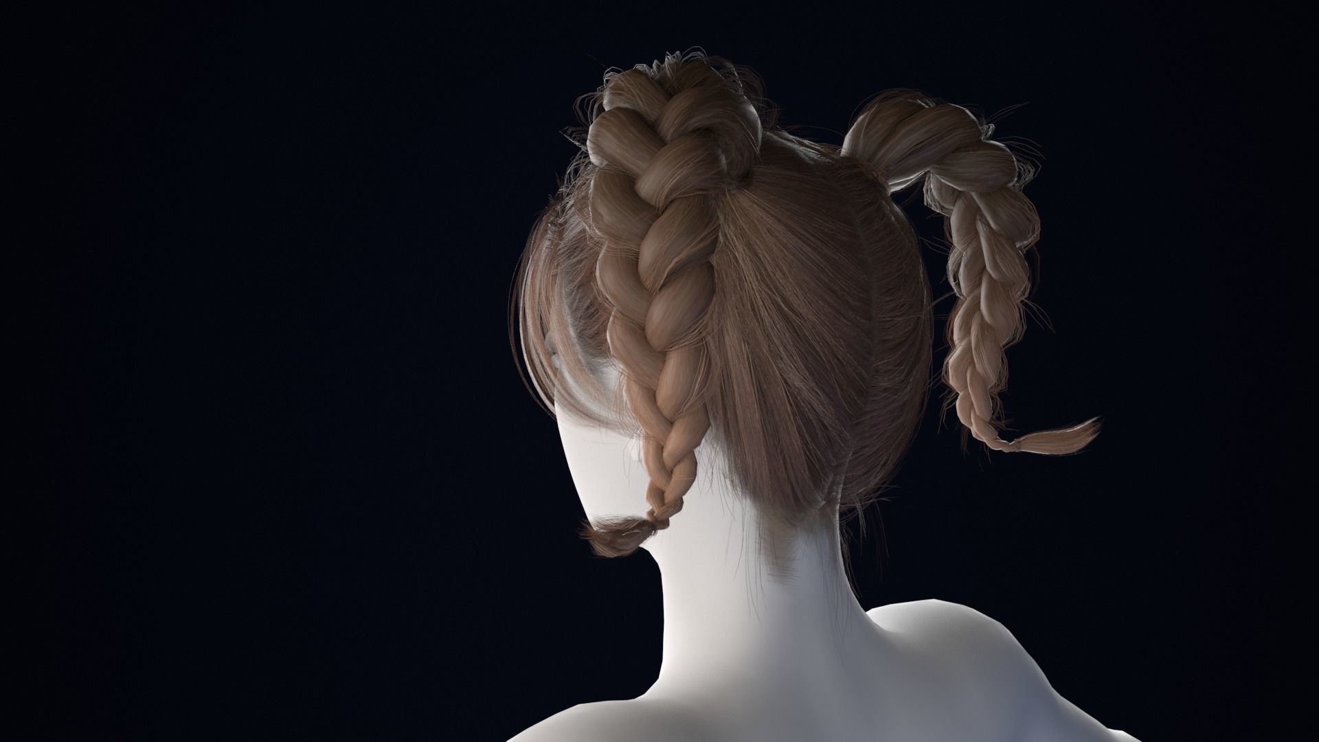 Realistic Female Hair Low-poly 3D model_2