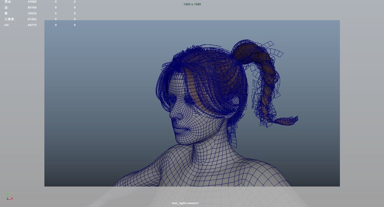 Realistic Female Hair Low-poly 3D model_7