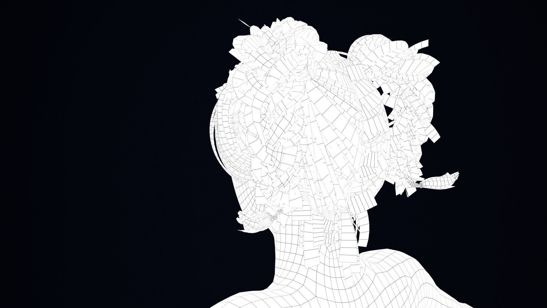 Realistic Female Hair Low-poly 3D model_5