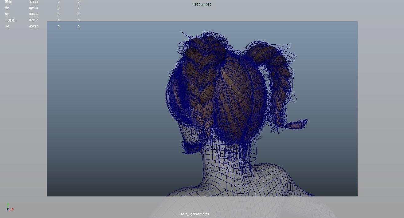 Realistic Female Hair Low-poly 3D model_8