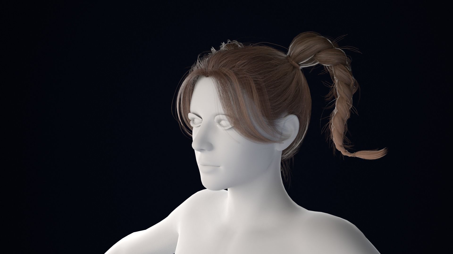 Realistic Female Hair Low-poly 3D model_1