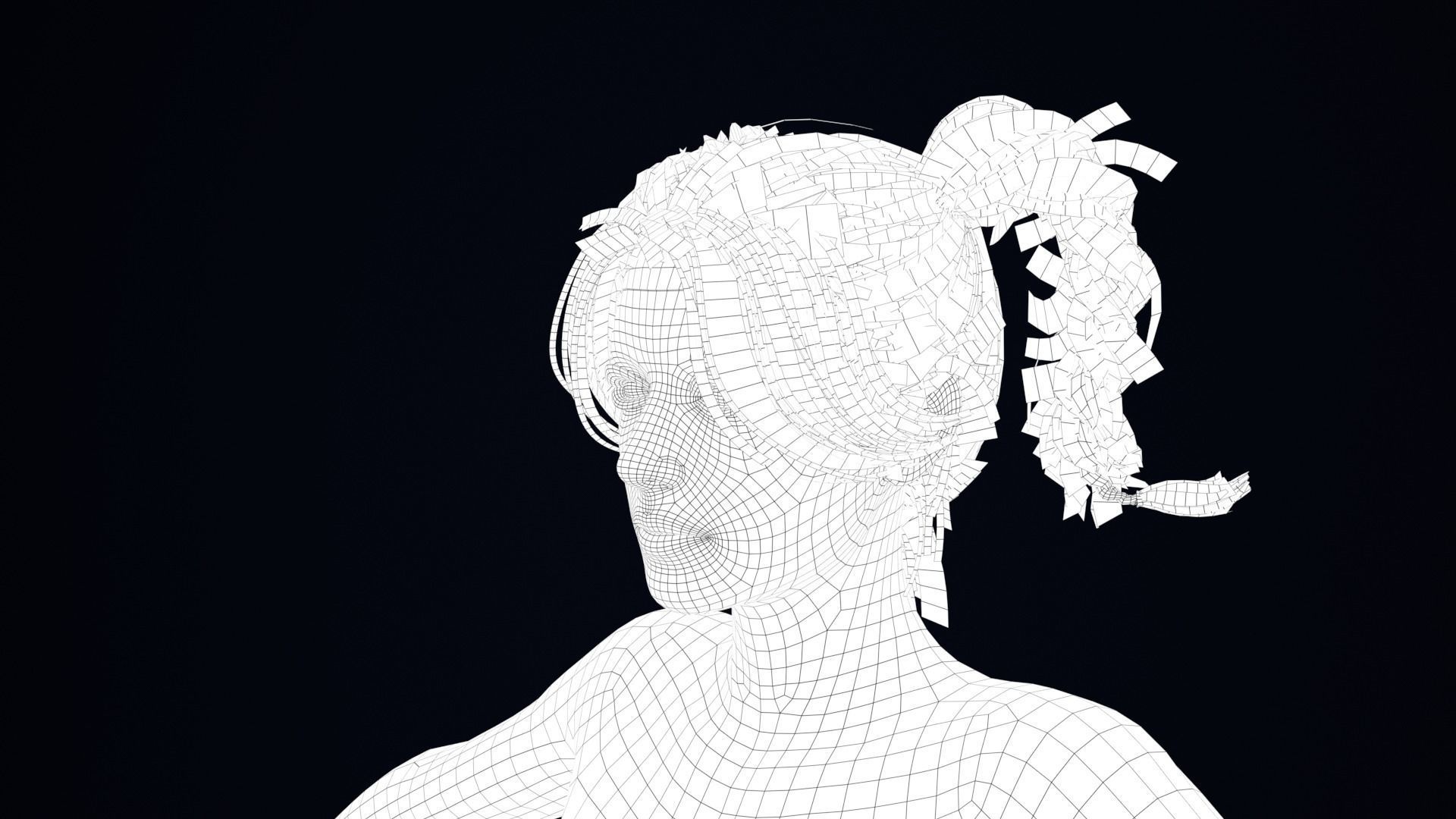 Realistic Female Hair Low-poly 3D model_4