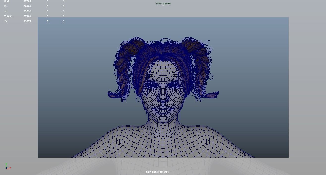 Realistic Female Hair Low-poly 3D model_6