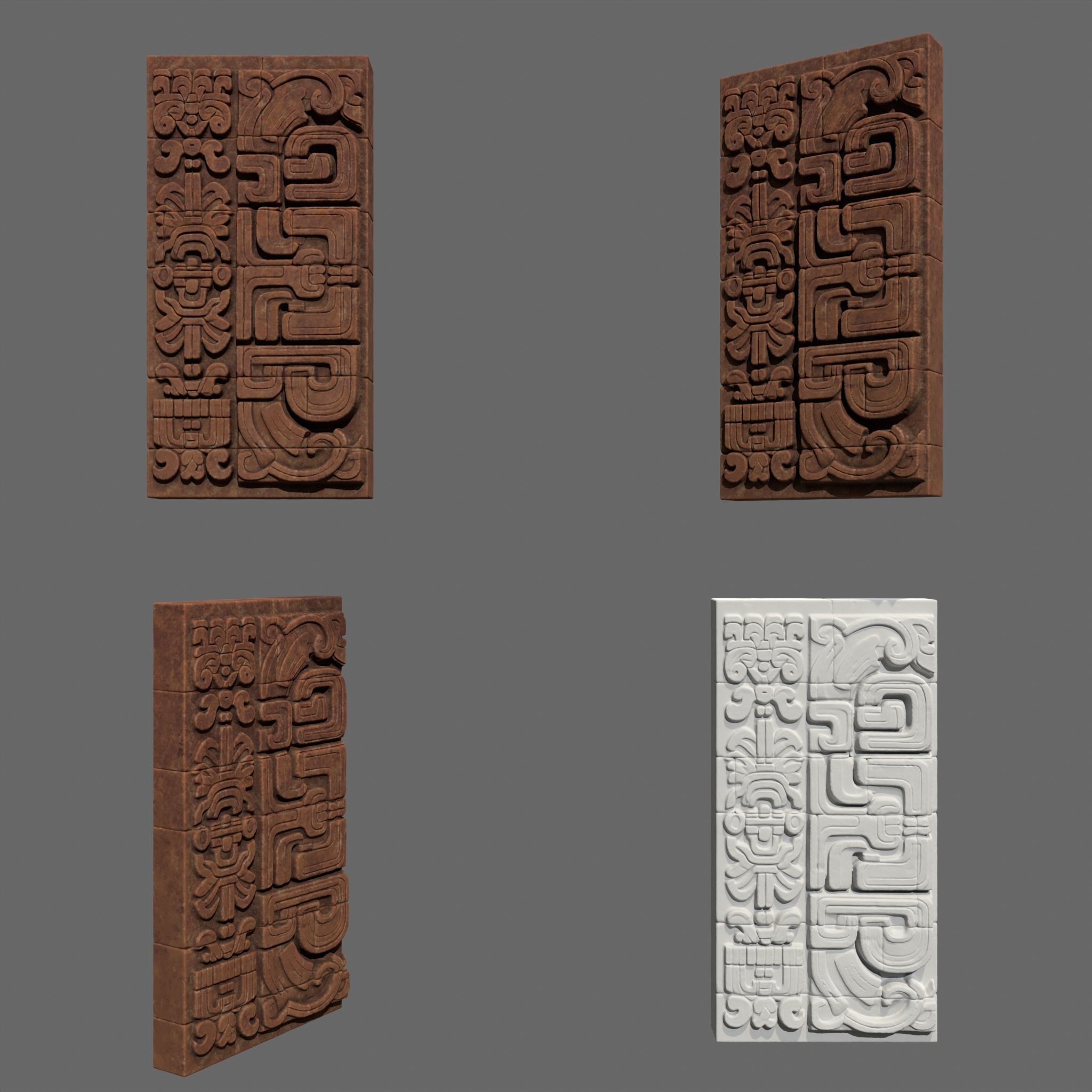Low poly Yellow Mayan Temple Wall 230731 Low-poly 3D model_10