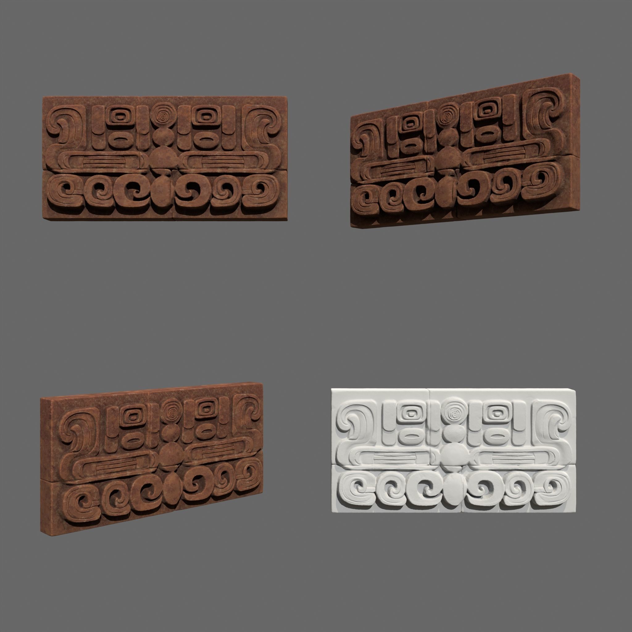Low poly Yellow Mayan Temple Wall 230731 Low-poly 3D model_24