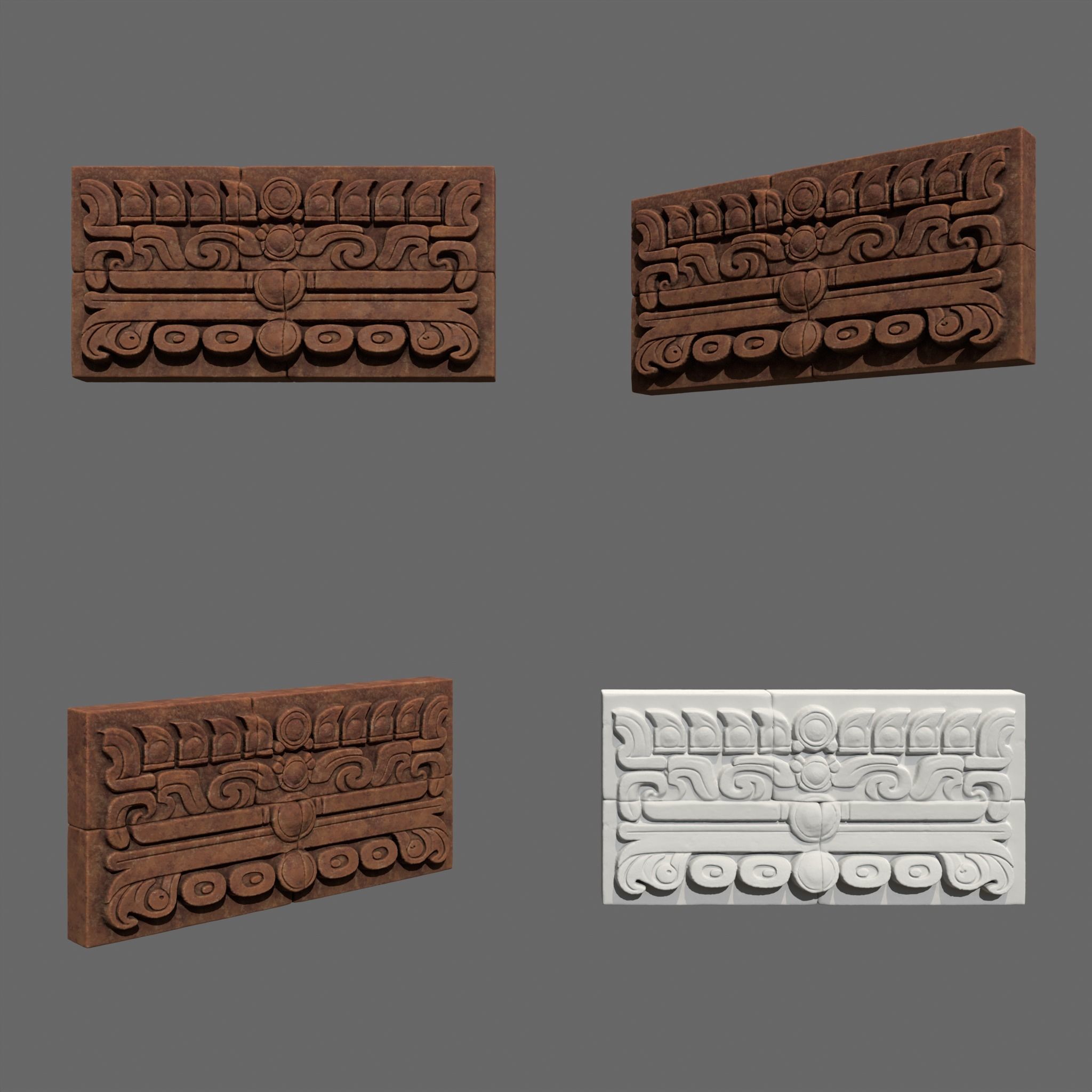 Low poly Yellow Mayan Temple Wall 230731 Low-poly 3D model_22