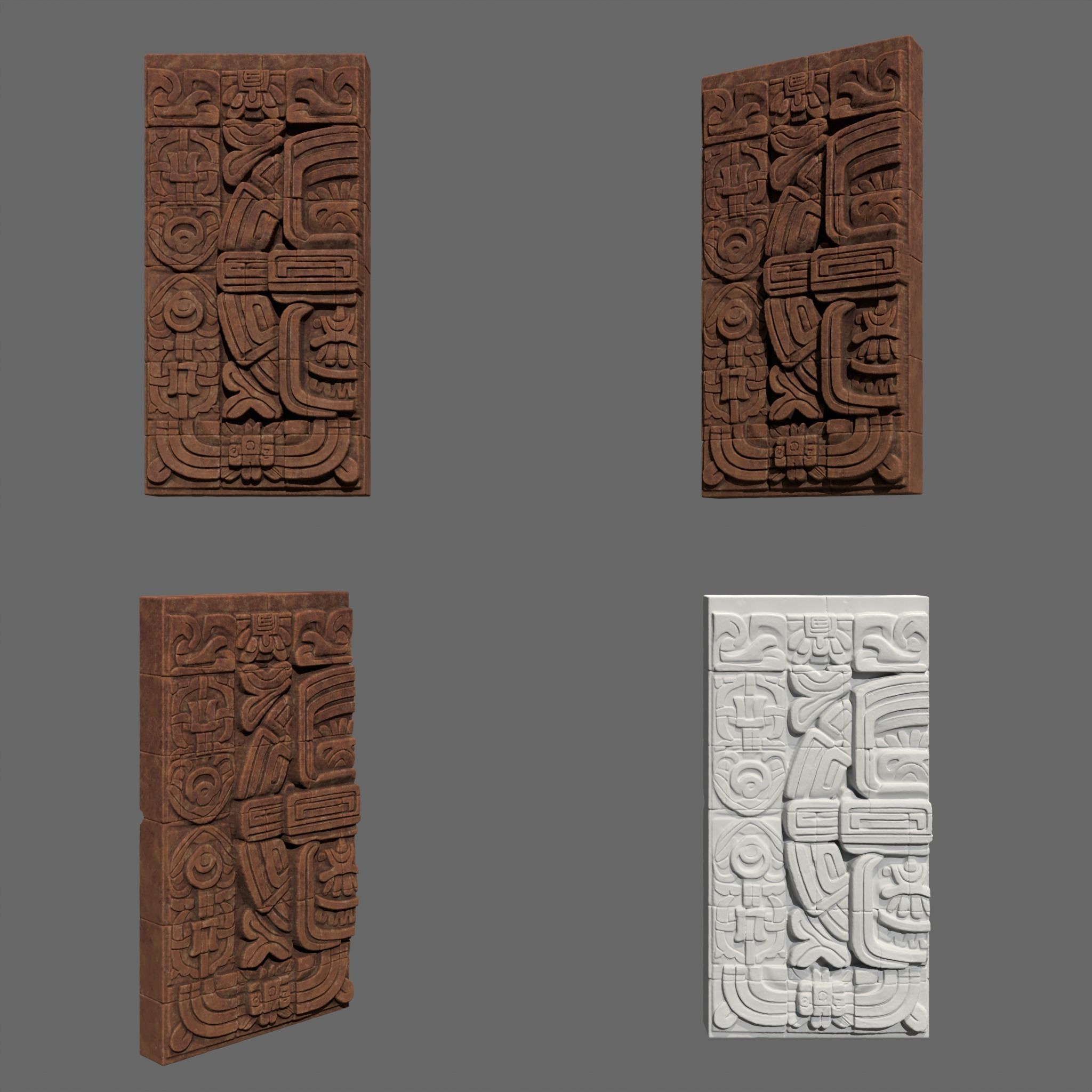 Low poly Yellow Mayan Temple Wall 230731 Low-poly 3D model_6