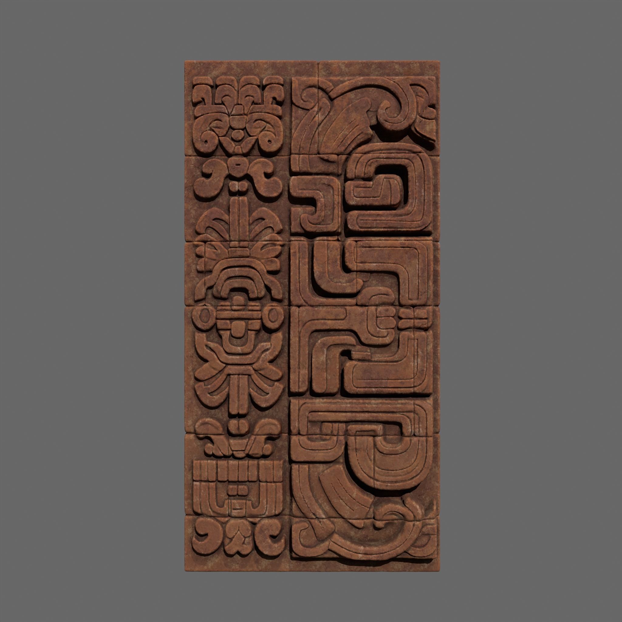 Low poly Yellow Mayan Temple Wall 230731 Low-poly 3D model_9
