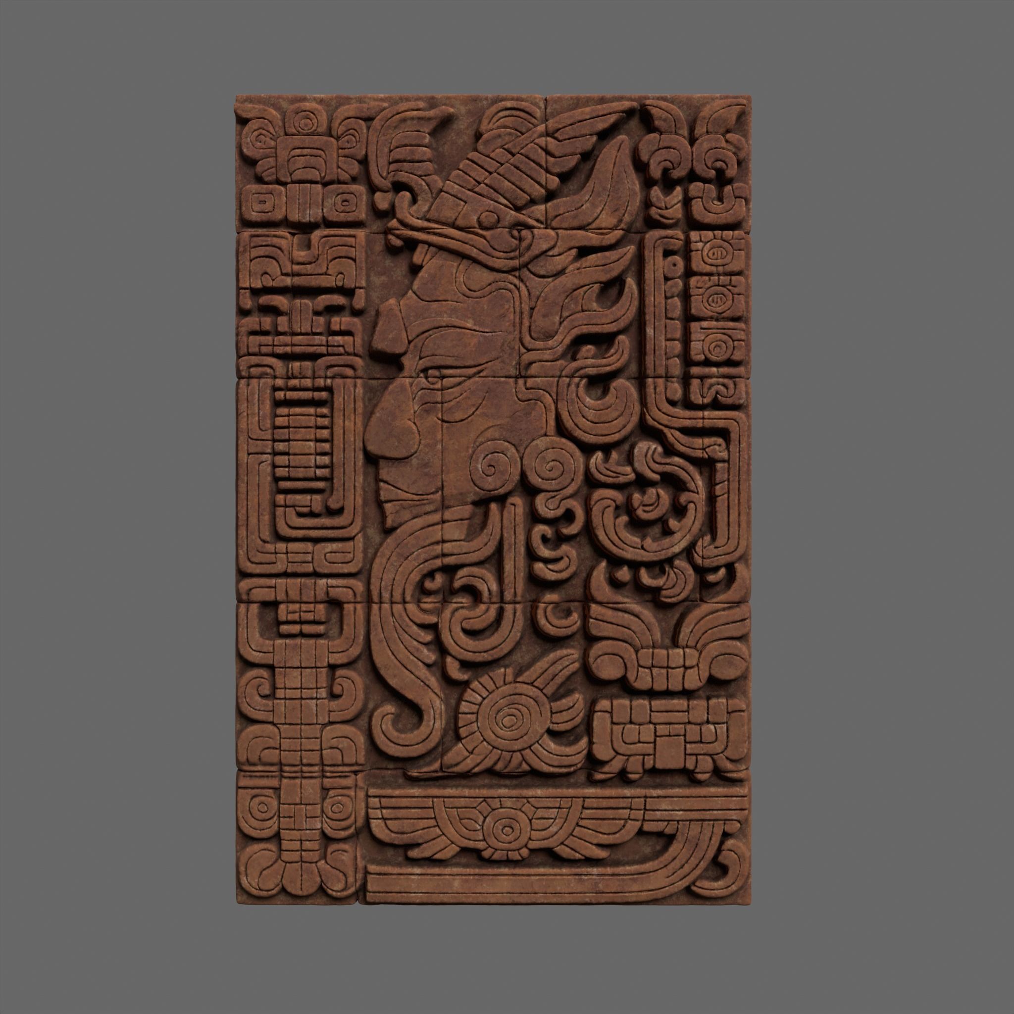 Low poly Yellow Mayan Temple Wall 230731 Low-poly 3D model_15