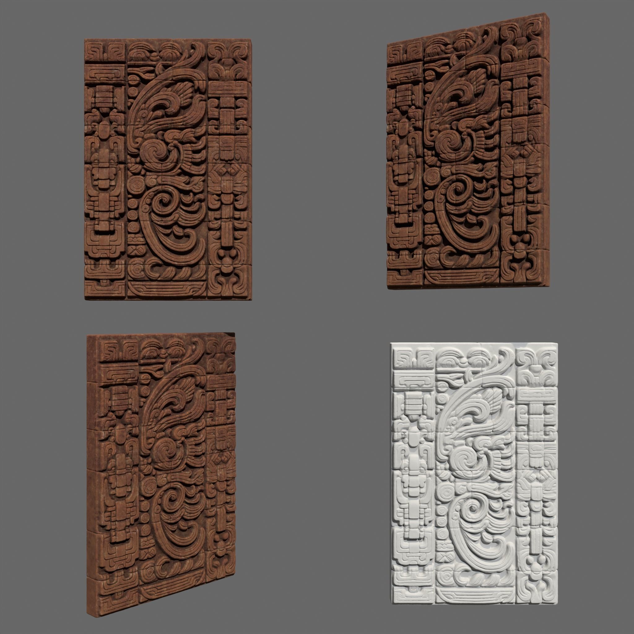 Low poly Yellow Mayan Temple Wall 230731 Low-poly 3D model_14