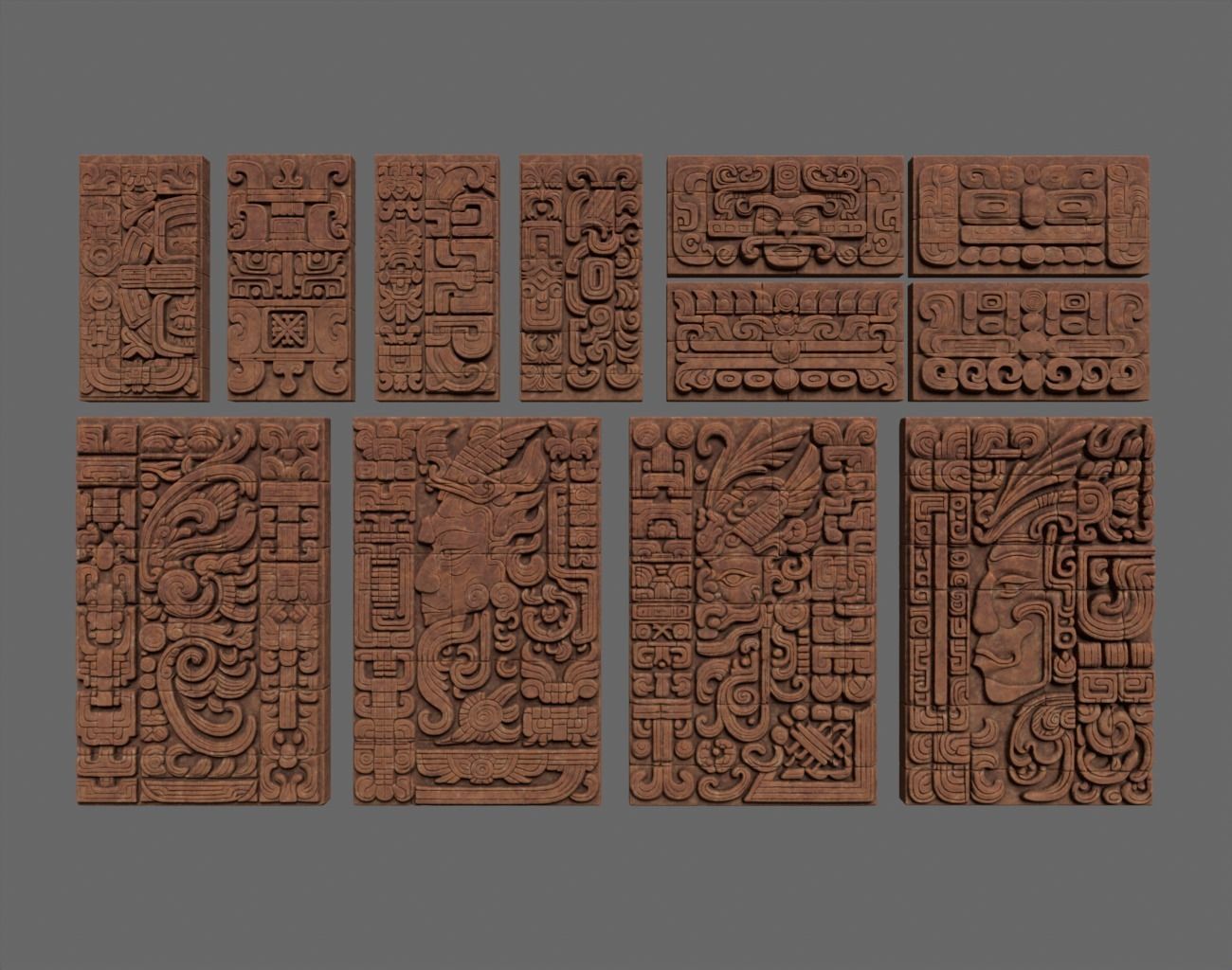 Low poly Yellow Mayan Temple Wall 230731 Low-poly 3D model_1