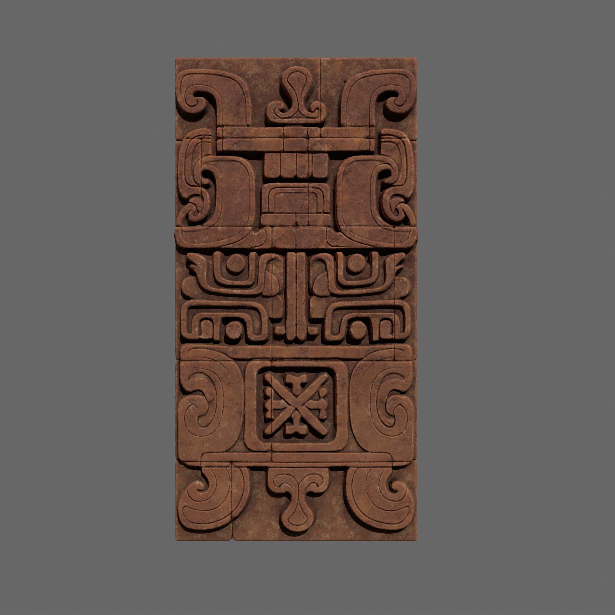 Low poly Yellow Mayan Temple Wall 230731 Low-poly 3D model_7