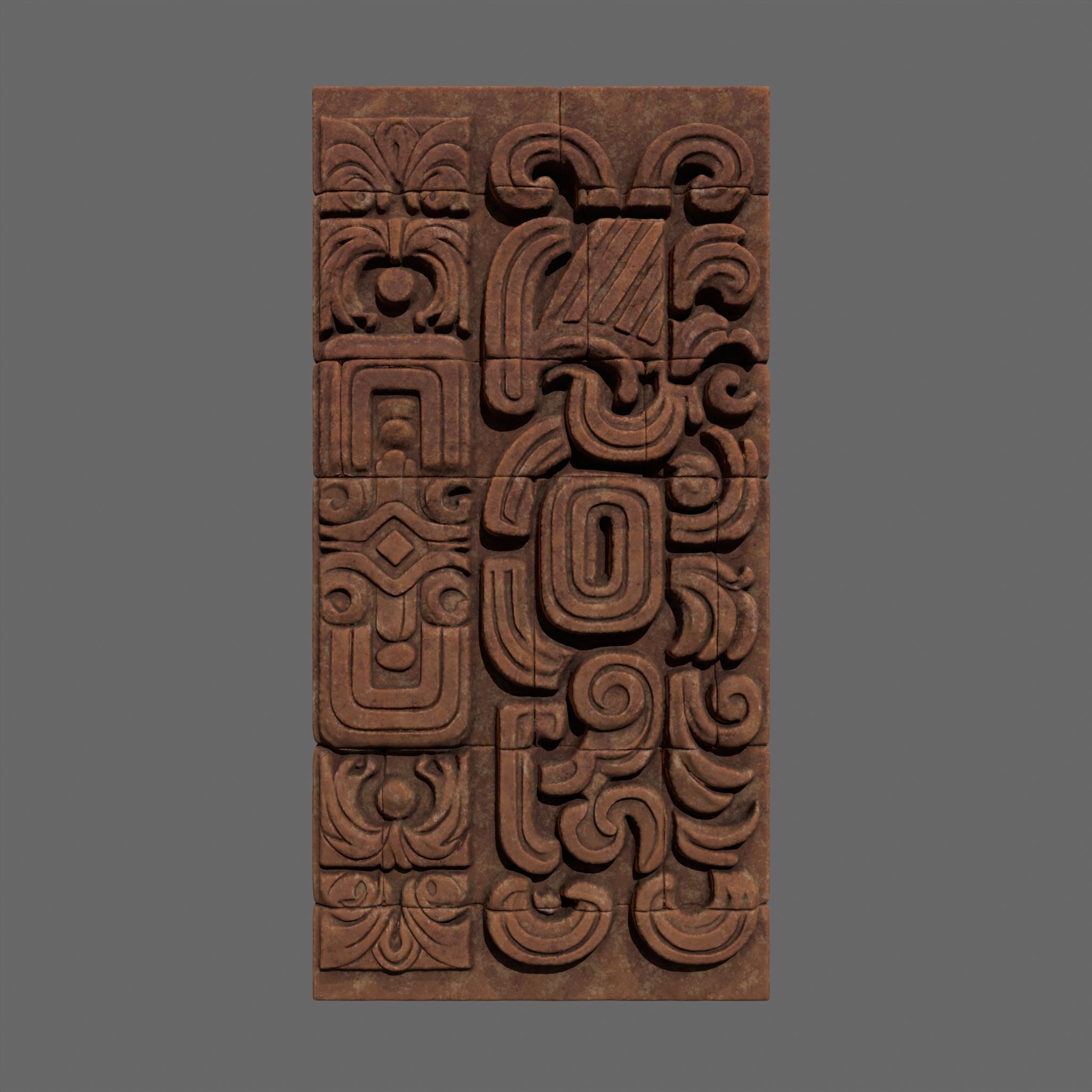 Low poly Yellow Mayan Temple Wall 230731 Low-poly 3D model_11