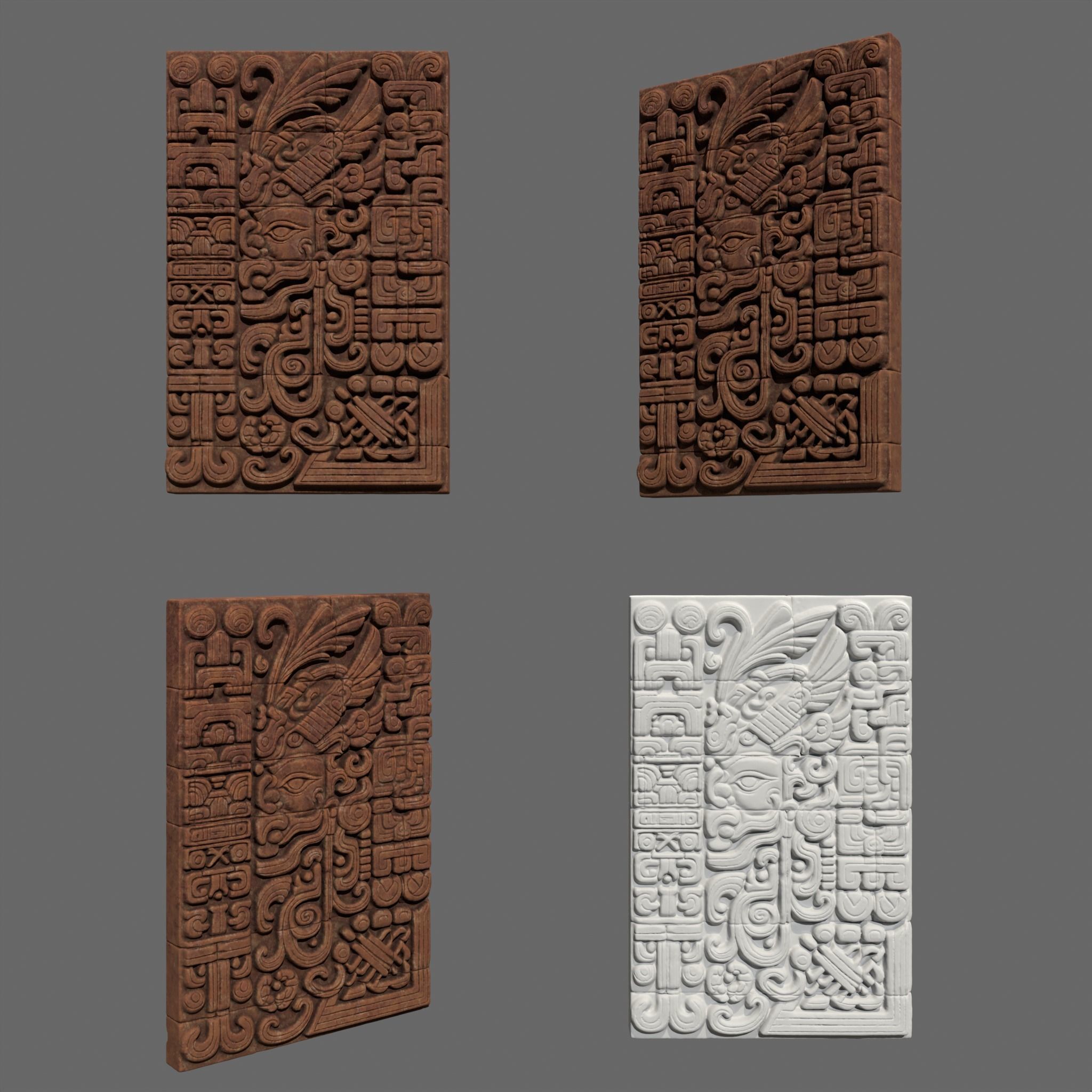 Low poly Yellow Mayan Temple Wall 230731 Low-poly 3D model_18
