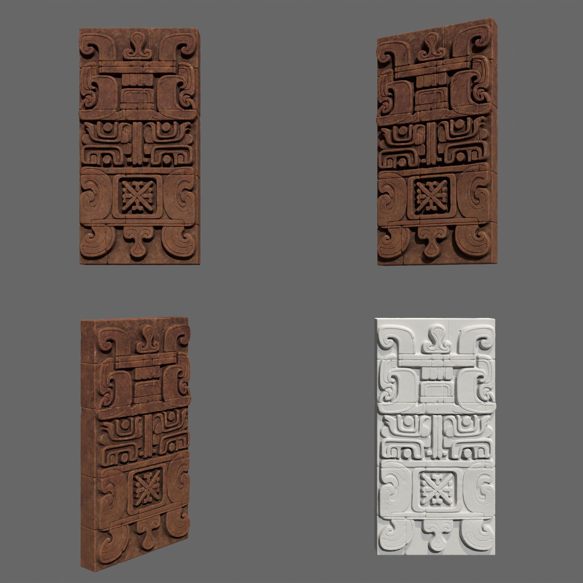 Low poly Yellow Mayan Temple Wall 230731 Low-poly 3D model_8