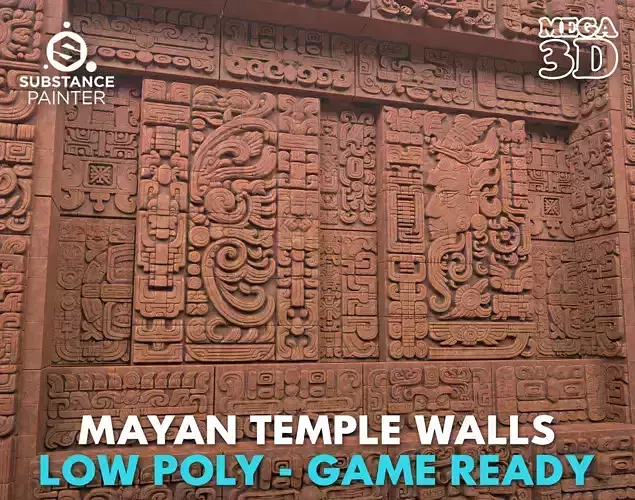 Low poly Yellow Mayan Temple Wall 230731 Low-poly 3D model