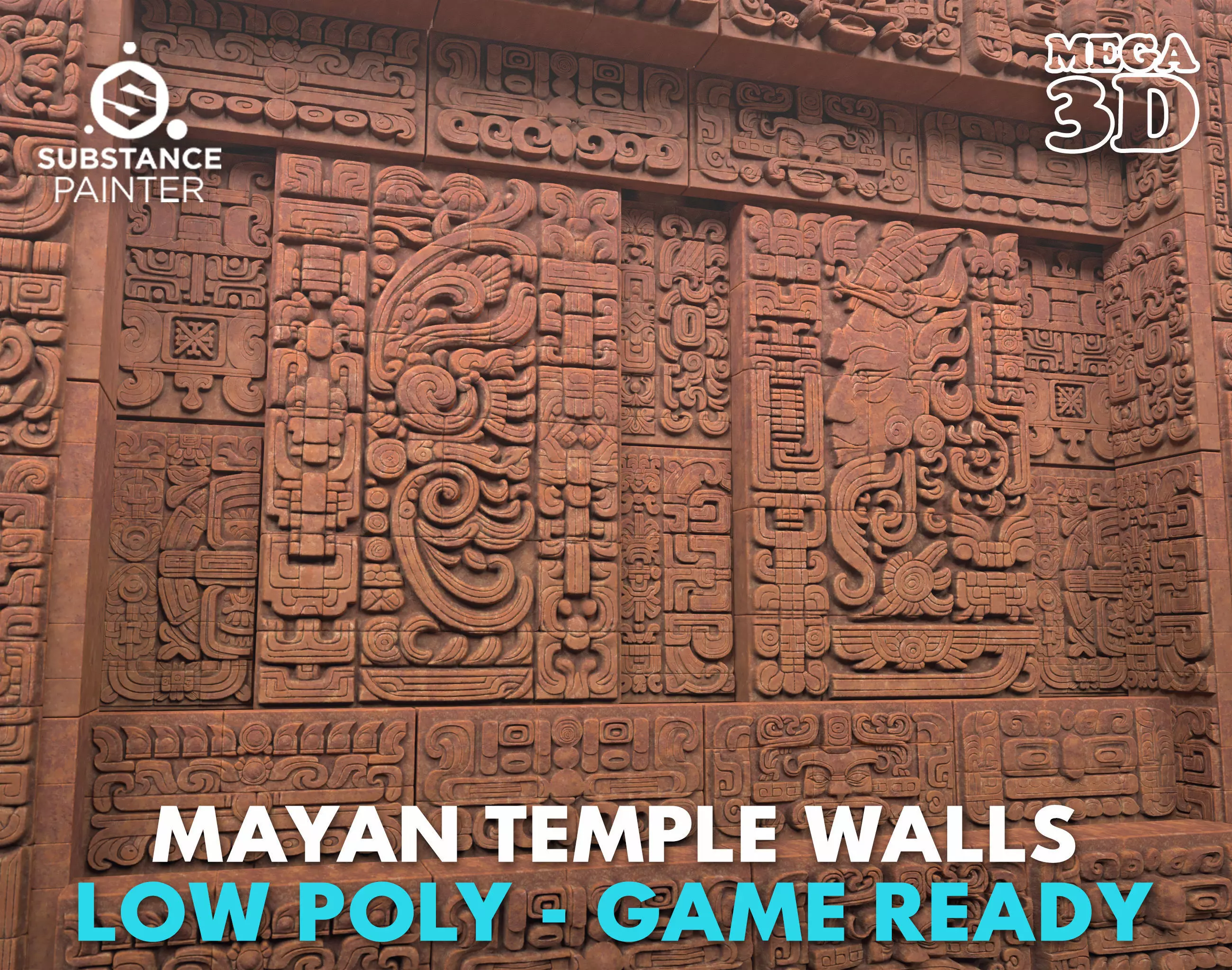 Low poly Yellow Mayan Temple Wall 230731 Low-poly 3D model_0