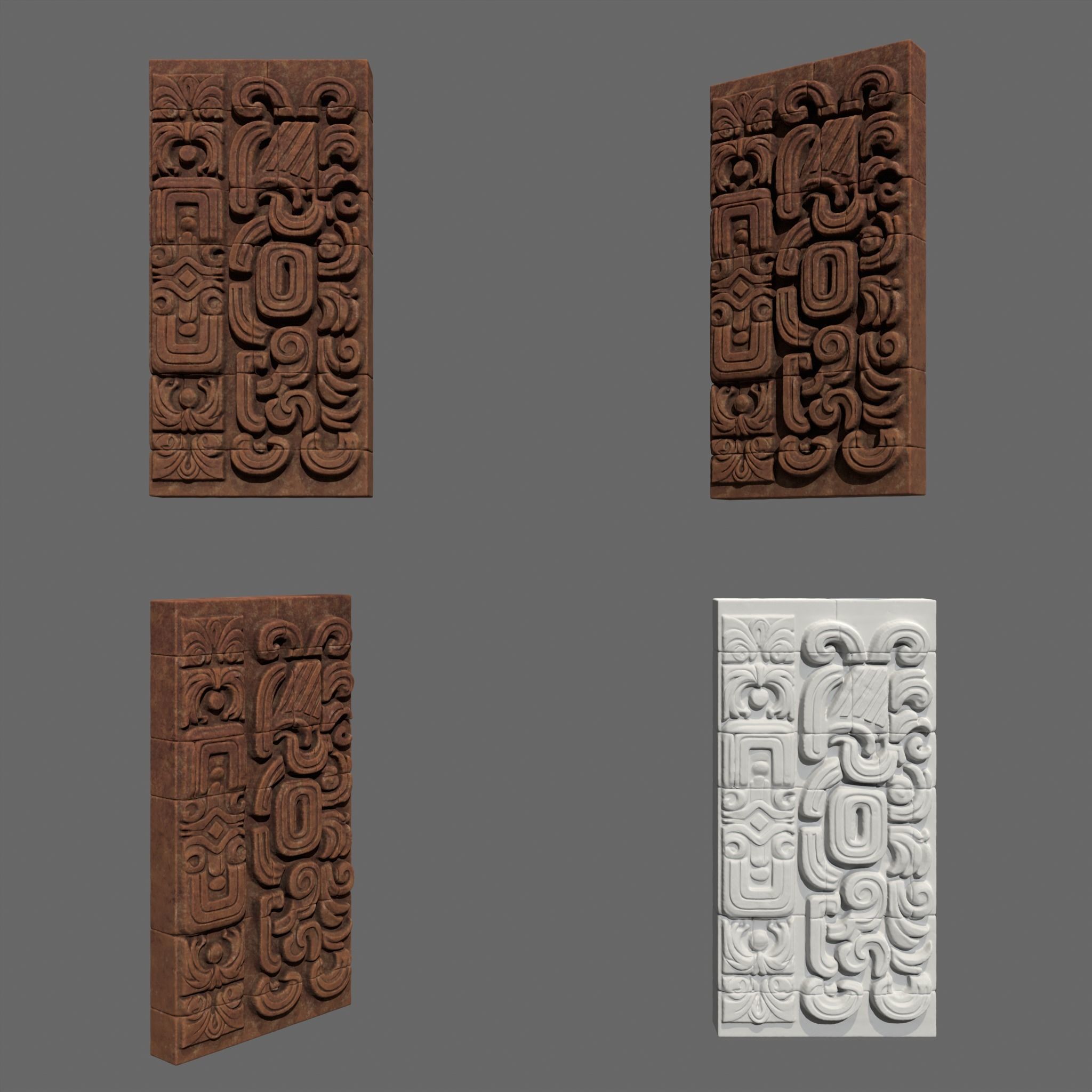Low poly Yellow Mayan Temple Wall 230731 Low-poly 3D model_12