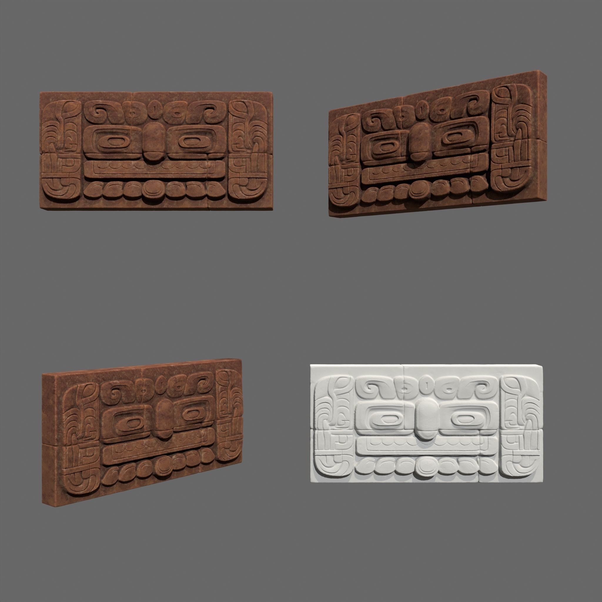 Low poly Yellow Mayan Temple Wall 230731 Low-poly 3D model_28