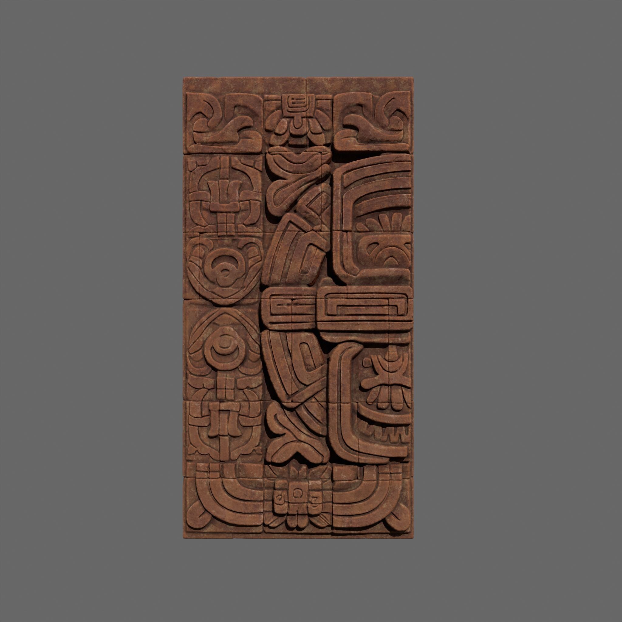 Low poly Yellow Mayan Temple Wall 230731 Low-poly 3D model_5