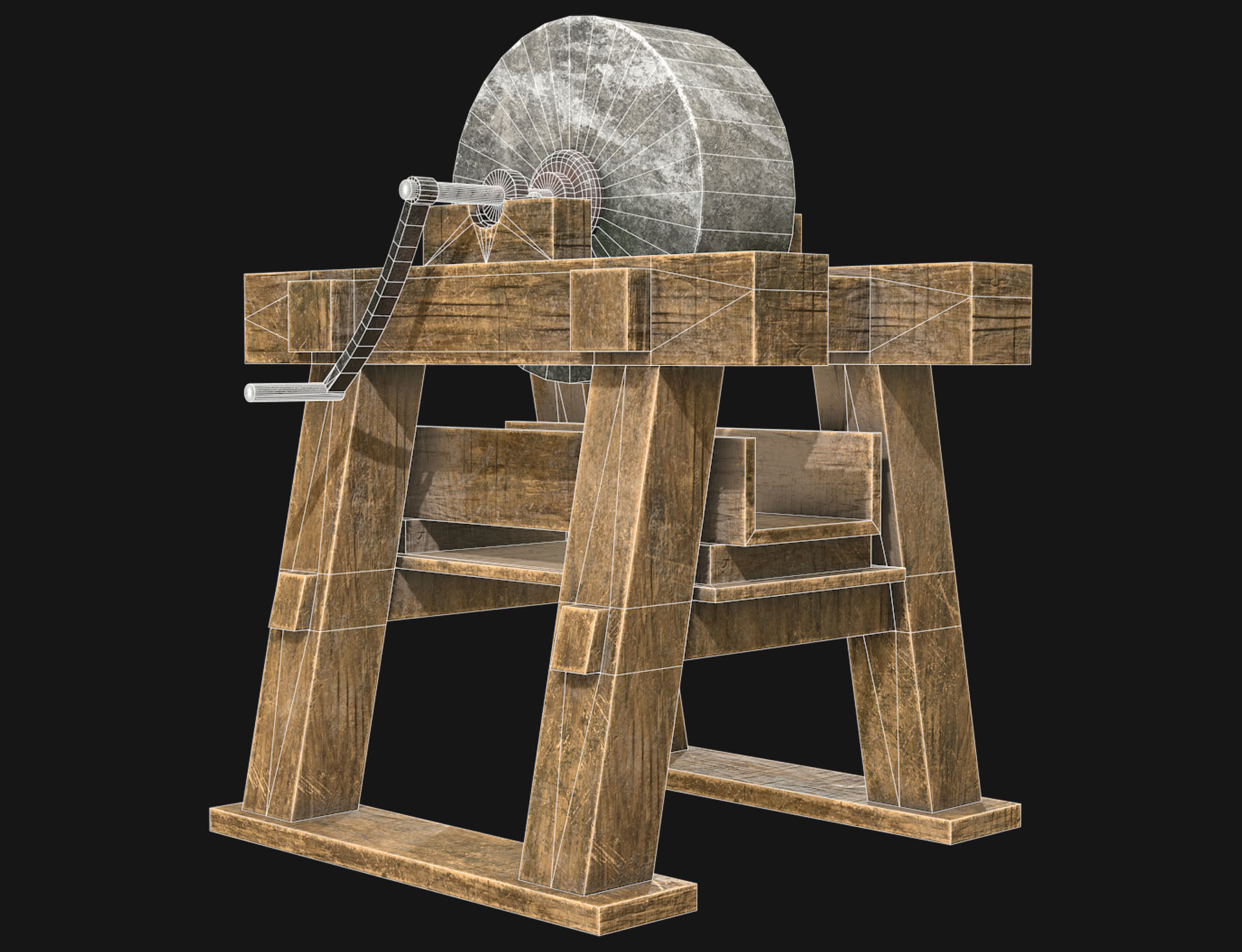 Old Grindstone 3  Low-poly 3D model_5