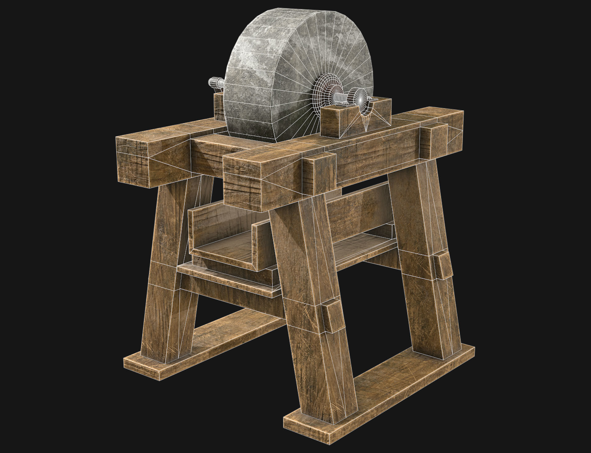 Old Grindstone 3  Low-poly 3D model_6