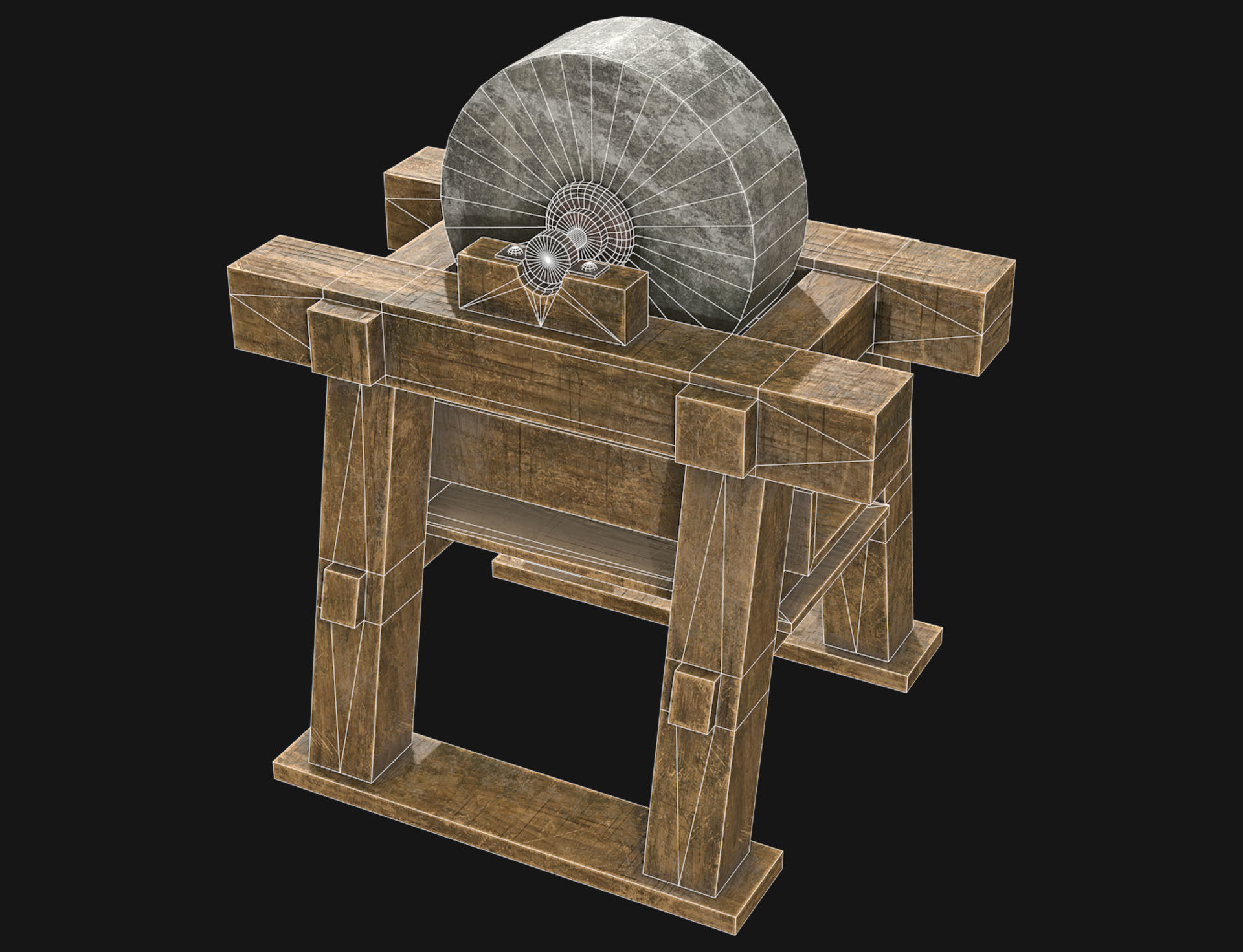 Old Grindstone 3  Low-poly 3D model_7