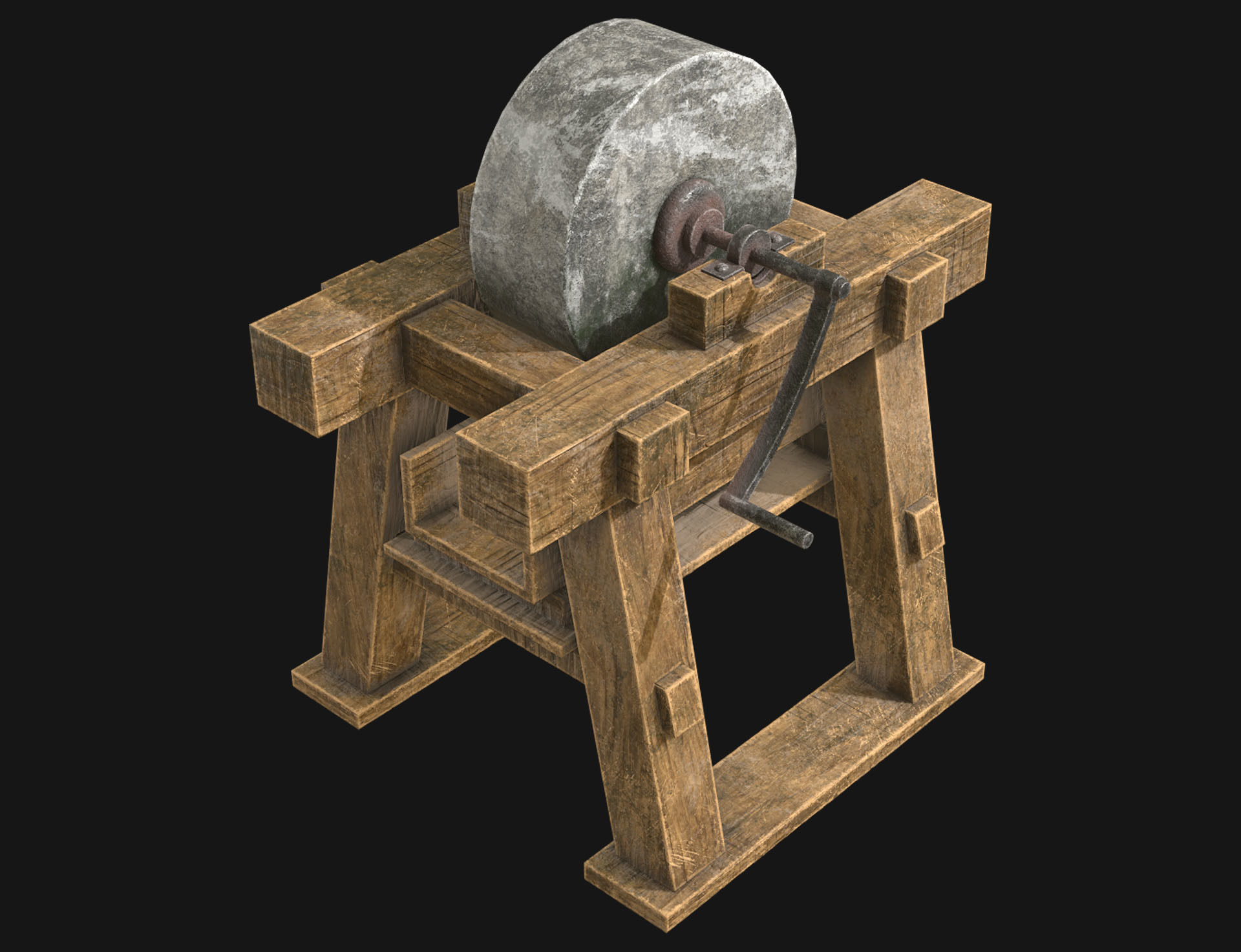 Old Grindstone 3  Low-poly 3D model_4
