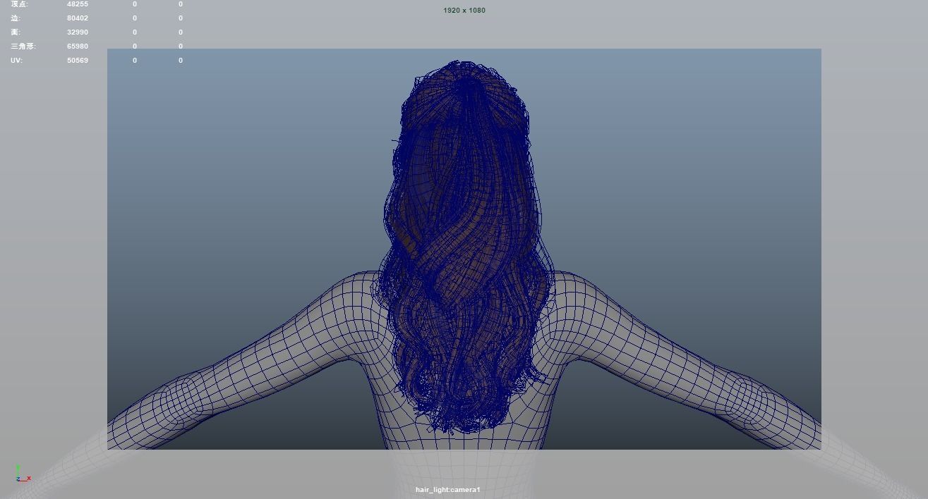 Realistic Female Hair Low-poly 3D model_10