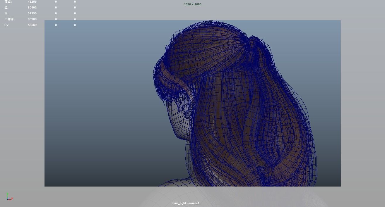 Realistic Female Hair Low-poly 3D model_9