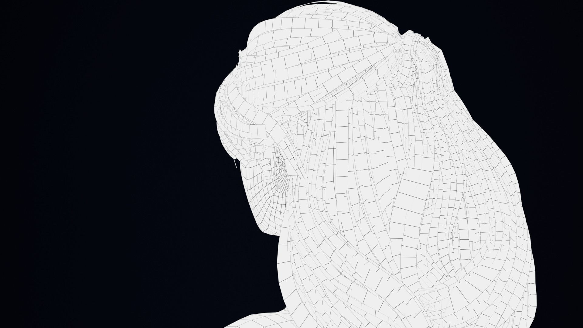 Realistic Female Hair Low-poly 3D model_6