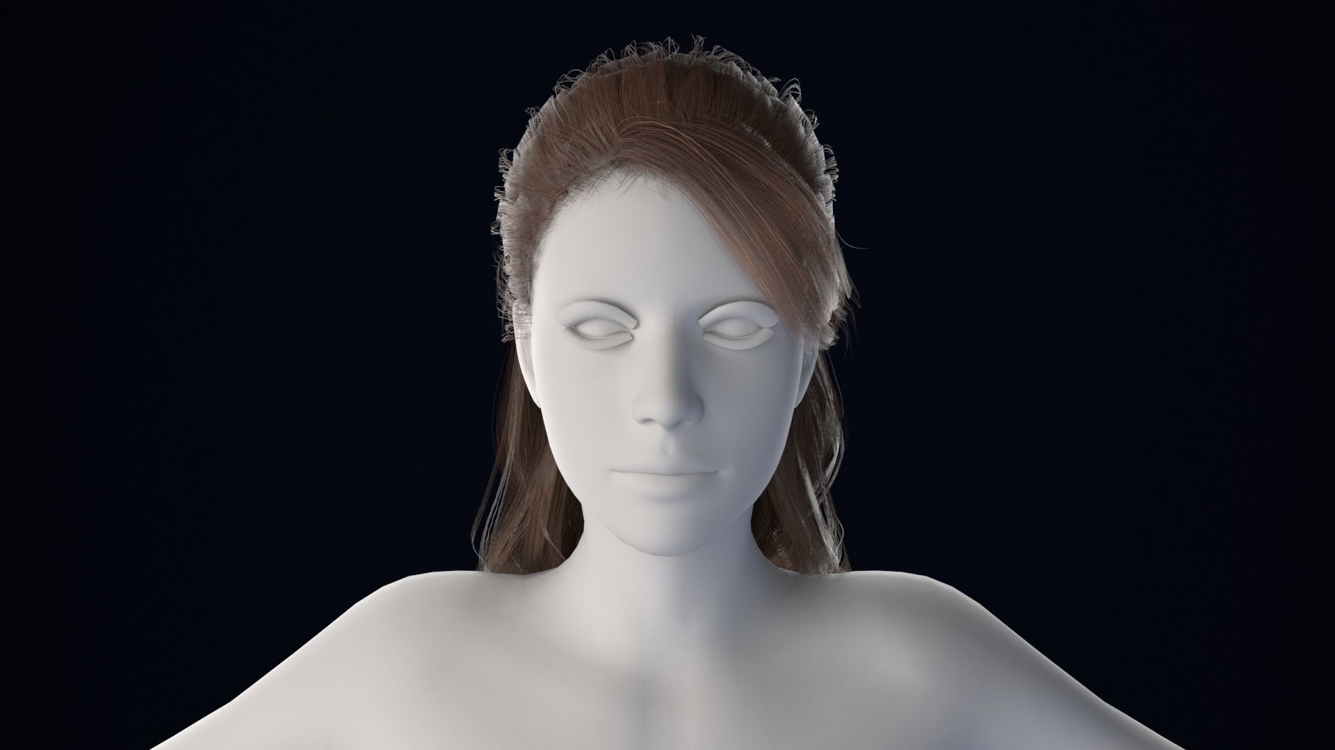 Realistic Female Hair Low-poly 3D model_1