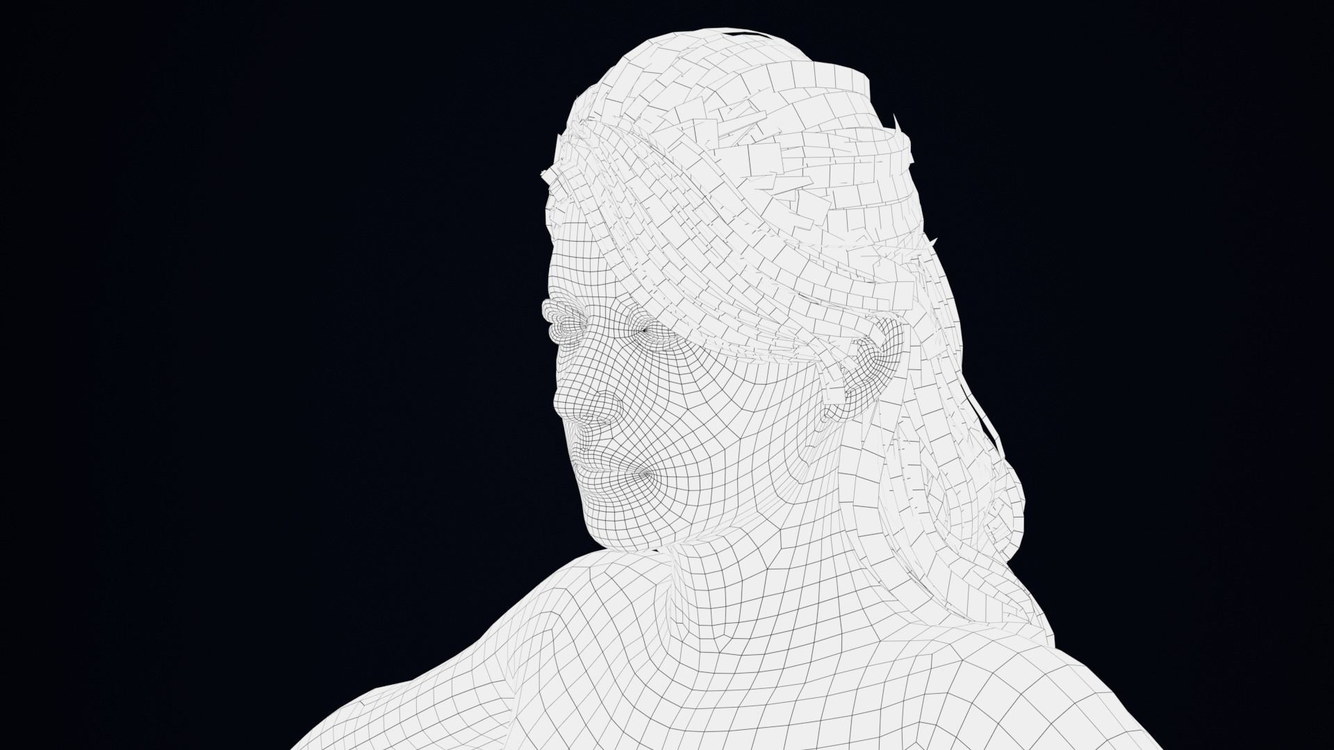 Realistic Female Hair Low-poly 3D model_5