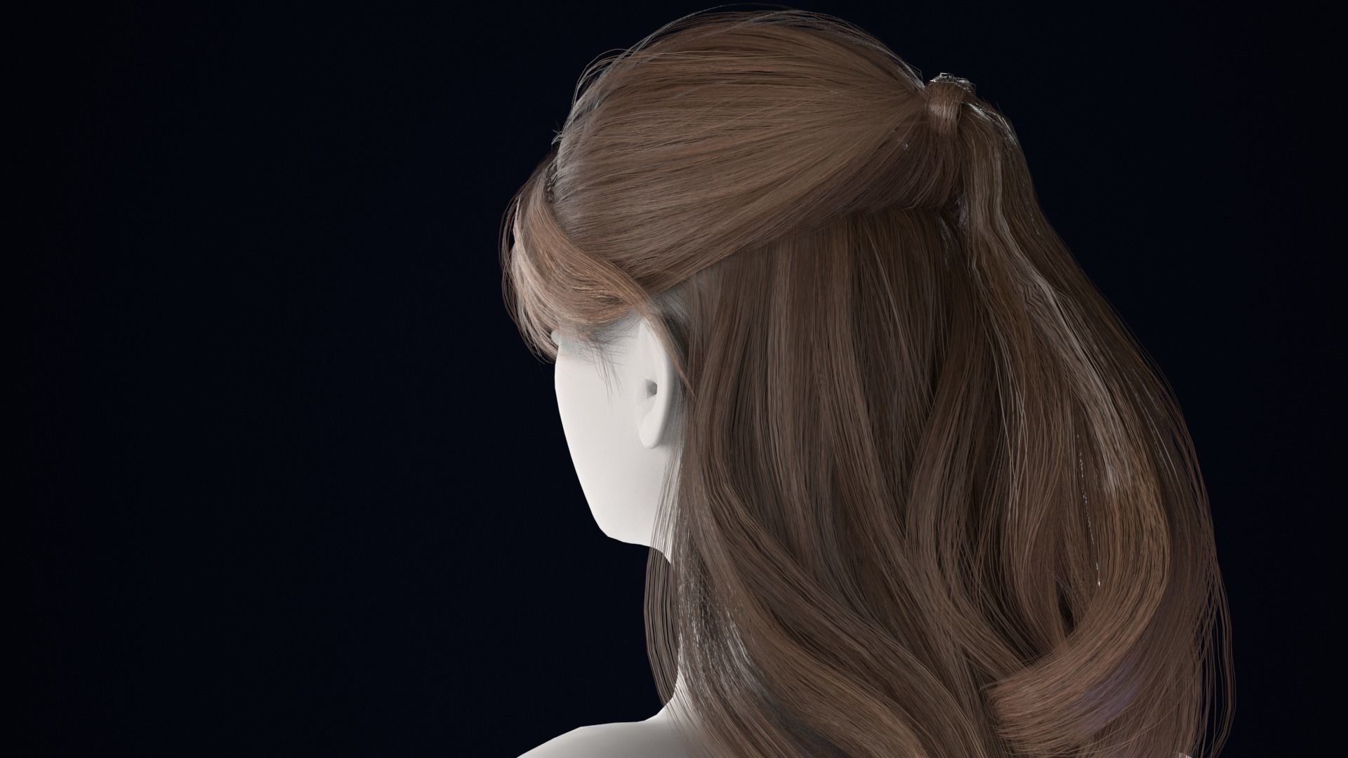 Realistic Female Hair Low-poly 3D model_2