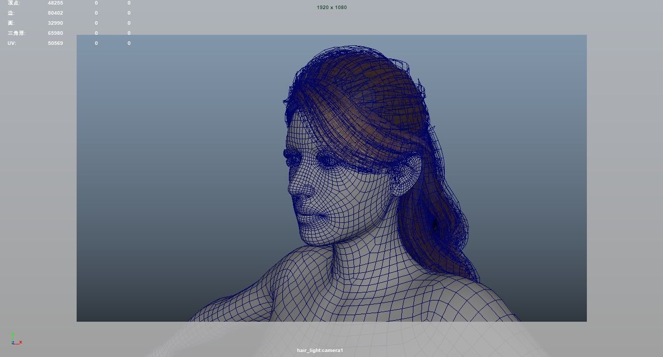 Realistic Female Hair Low-poly 3D model_8