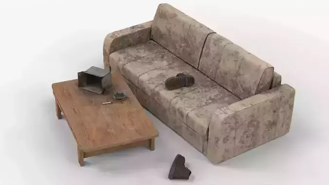 4K Realistic Abandoned Home Furniture Low-poly 3D model