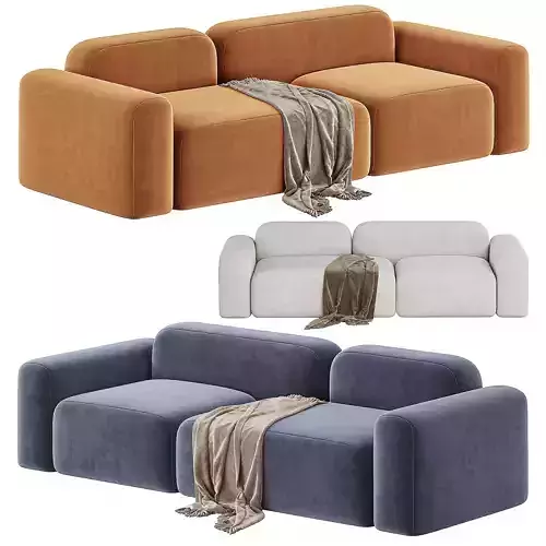 Round Arm Sofa Contemporary Wool Standard Sofa in Orange Finish Low-poly 3D model