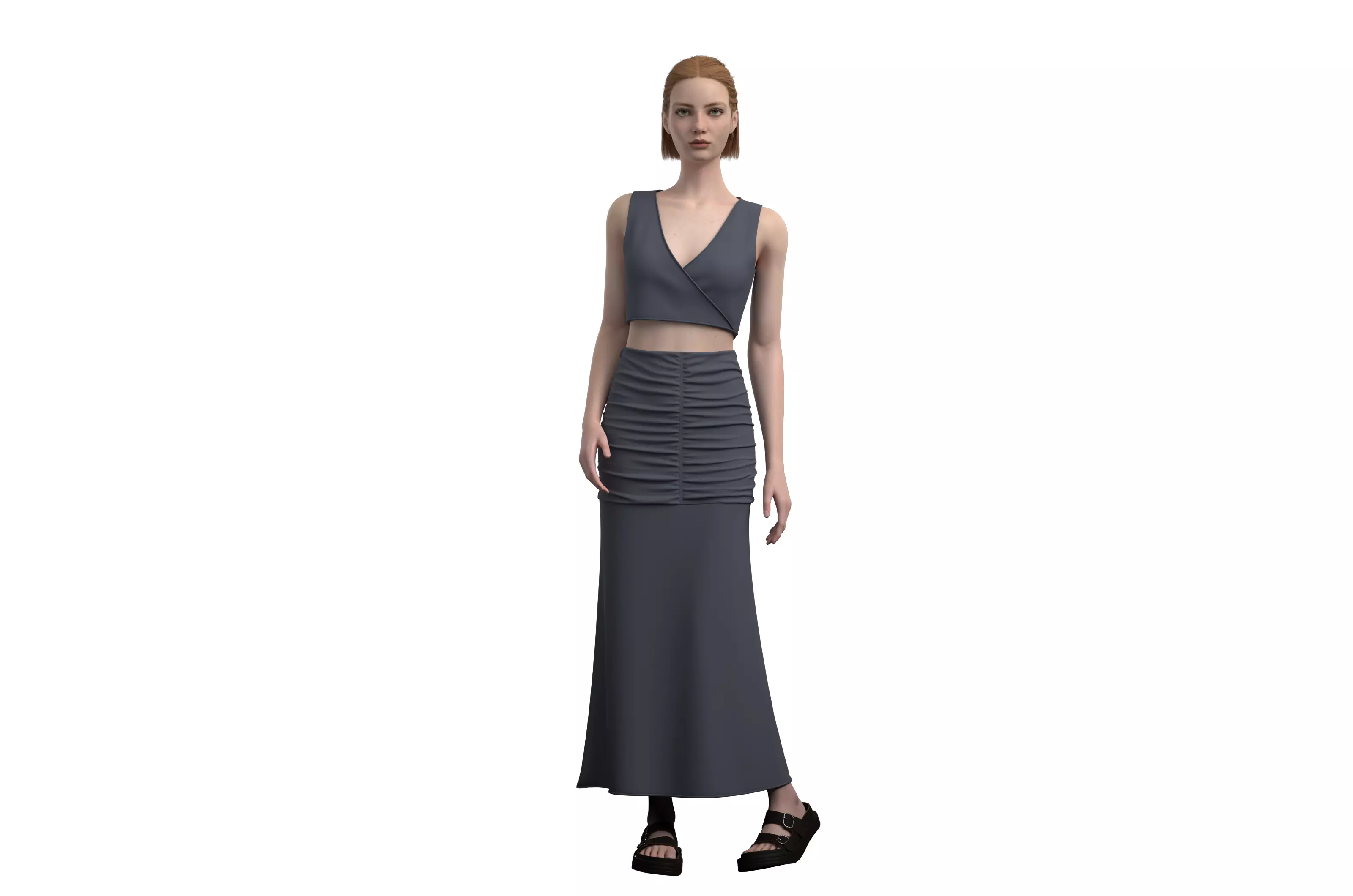 Dark gray vest pleated long skirt suit Free low-poly 3D model