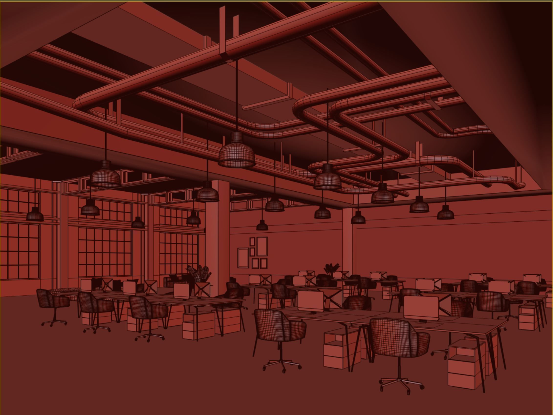 interior scene loft office 02 with furniture 3D model_9