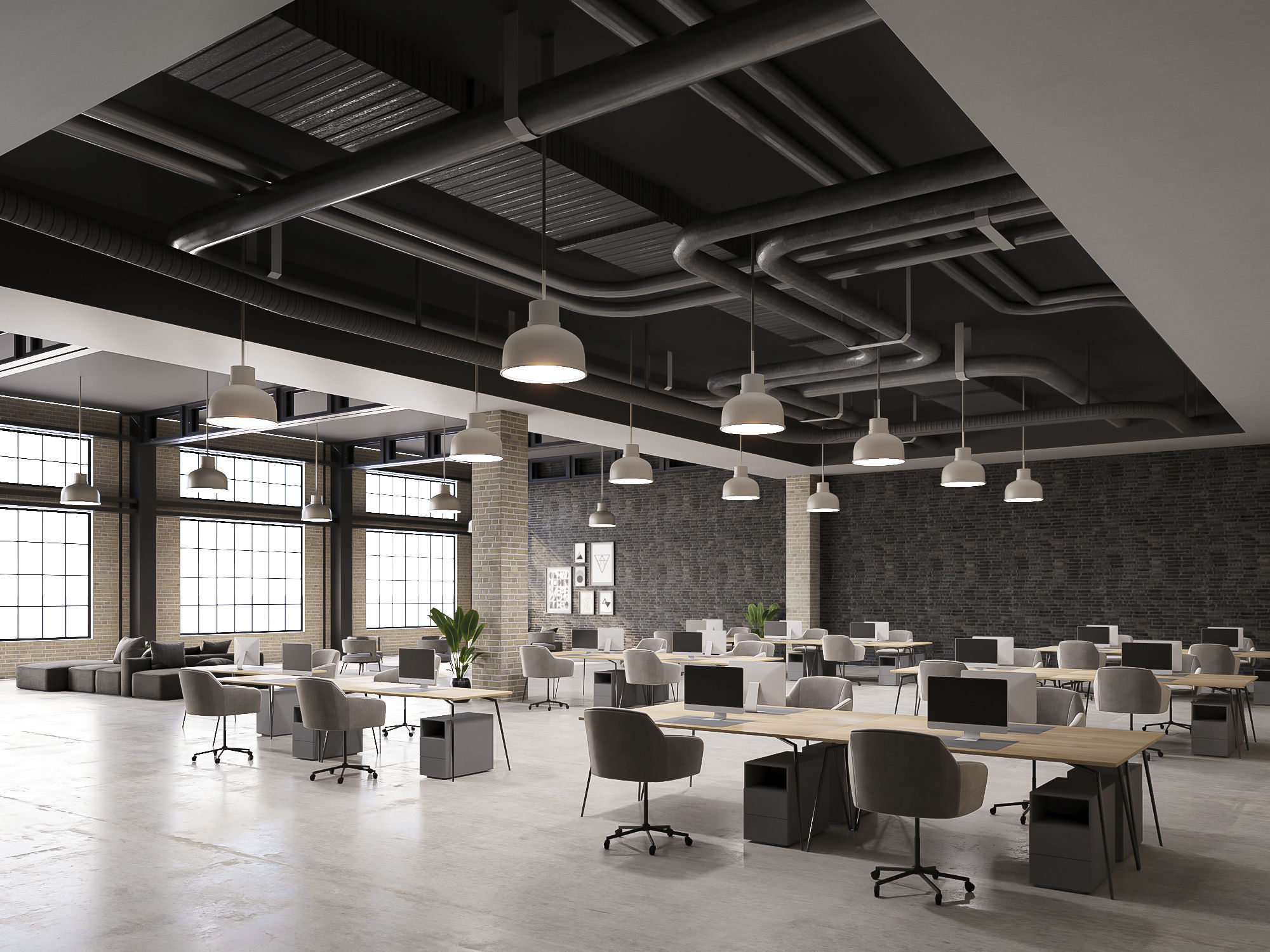 interior scene loft office 02 with furniture 3D model_1