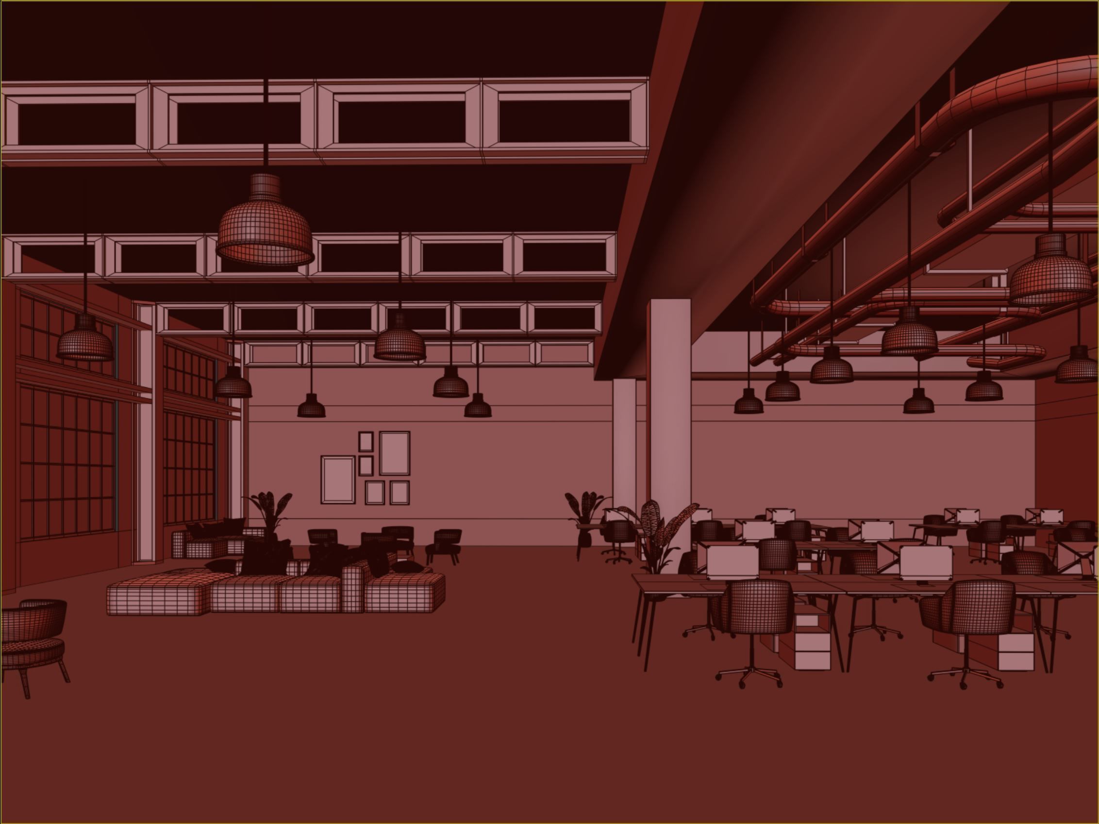 interior scene loft office 02 with furniture 3D model_11